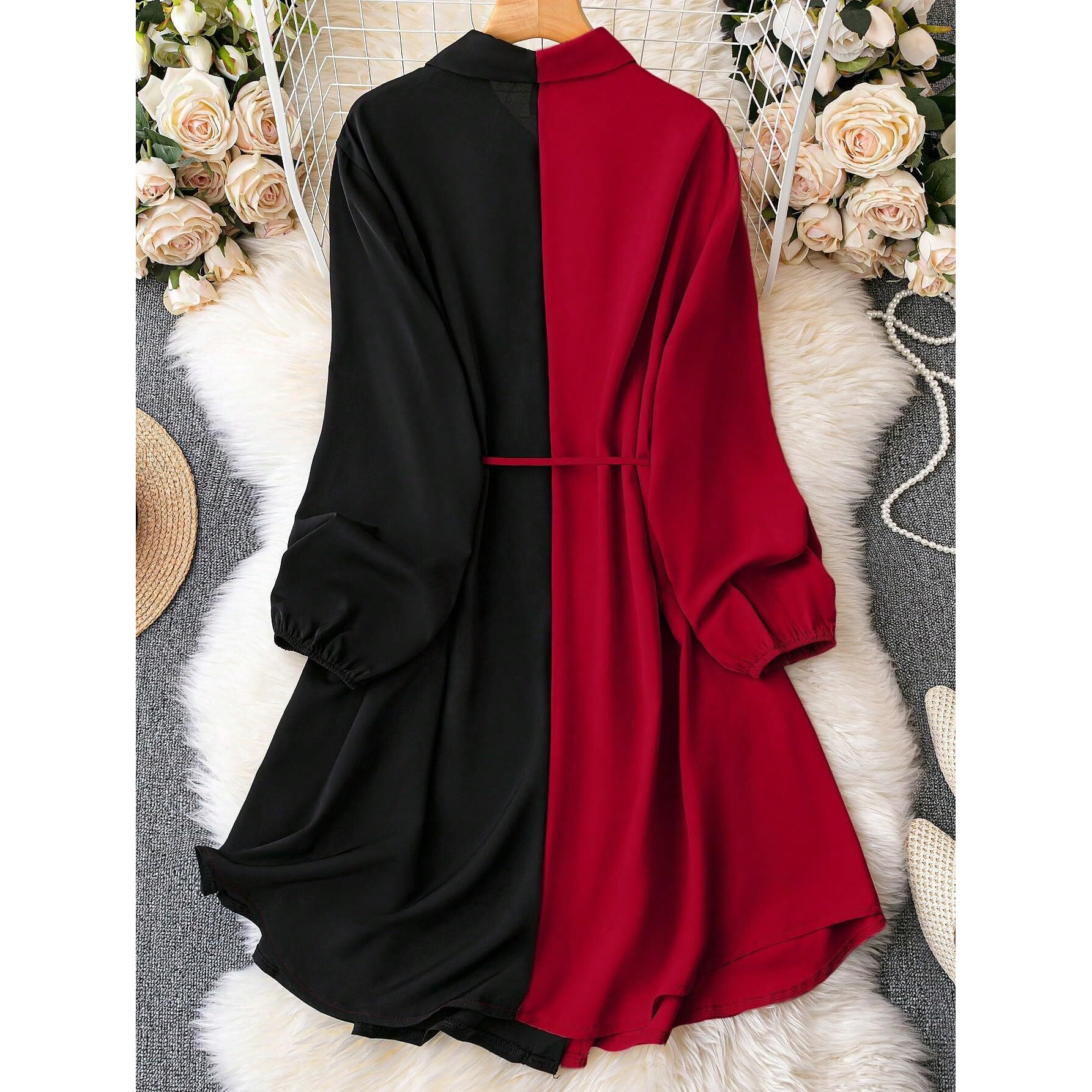 Om Sai Latest Creation Dresses For Women Colorblock One Piece Dress | Beach Wear Shirt Dress | Women's Vacation Outfits | Western Dress | Casual Dress For Women. (Large, Red)