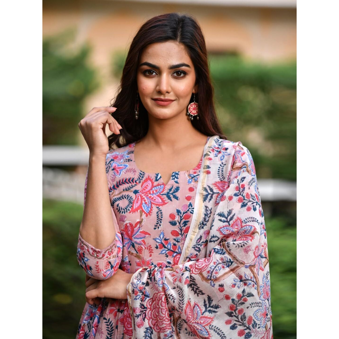 Pinkmint Abstract Printed Anarkali Kurta & Stright Kurta With Fancy Dupatta Set For Women Pink