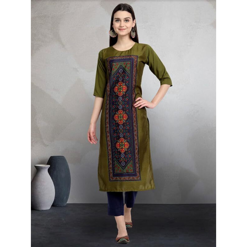 Pinkmint Elegant Printed Crepe Kurti's For Women's Ll Fashionable Kurti Combo Set Ll Stright Round Neck Kurti (Pack Of 6)