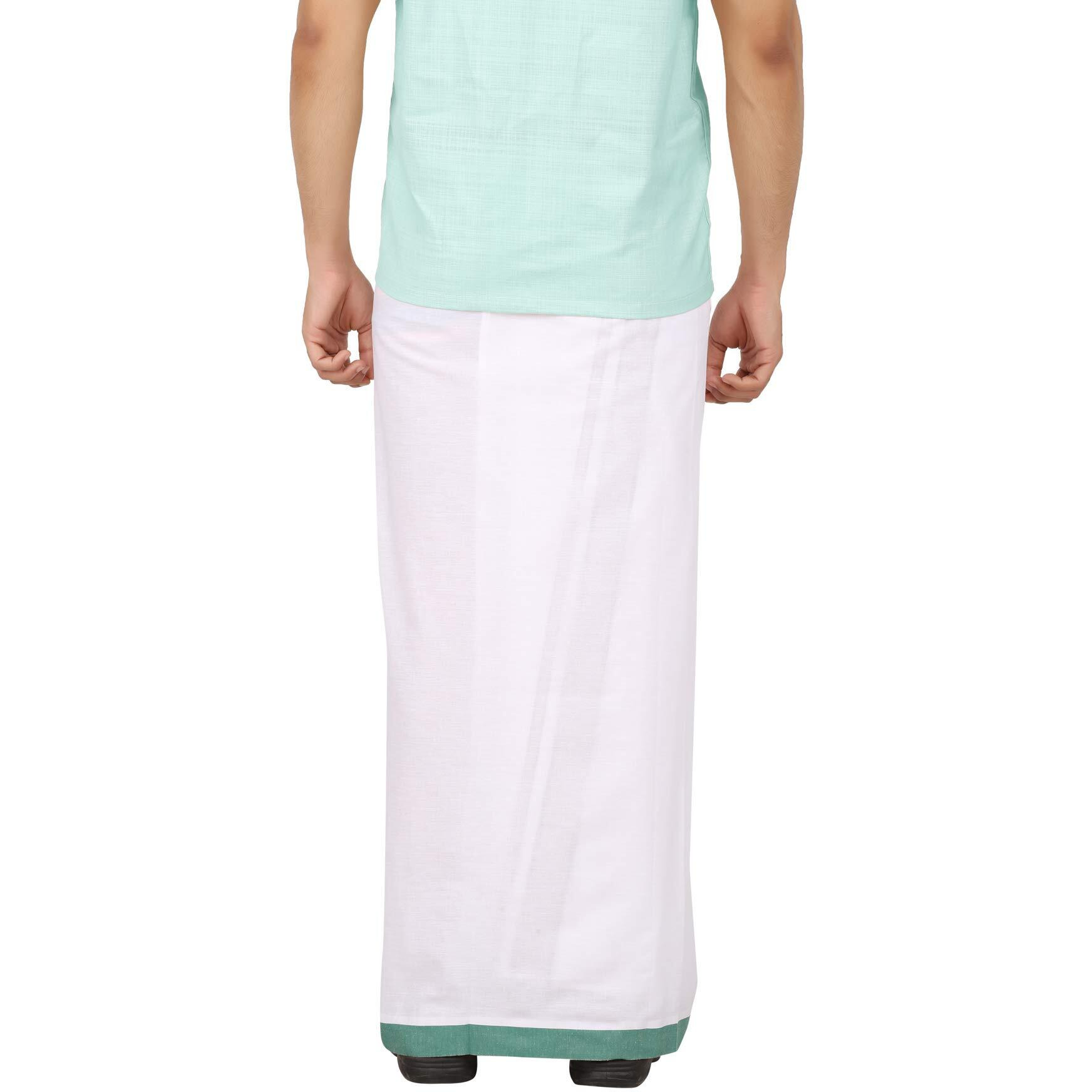 Prakasam Cotton Men's Welcro Pocket Green Border Dhoti