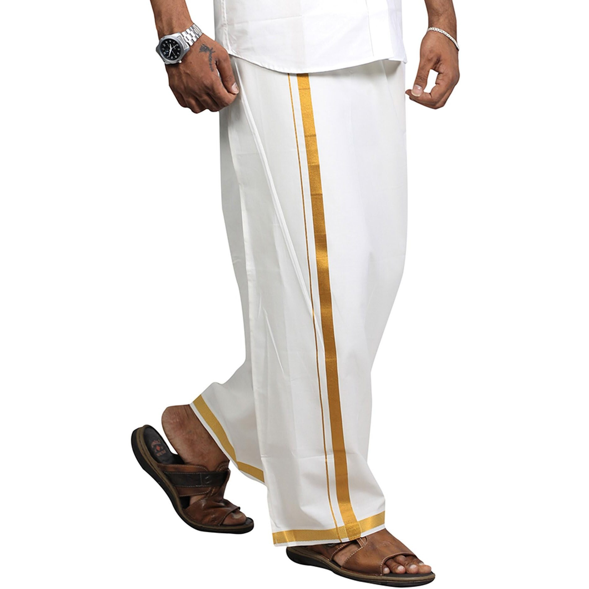 Prakasam Cotton Men's Single Jari Cotton Dhoti (1.28X2.00 Meter) Jari 3/4 Inch