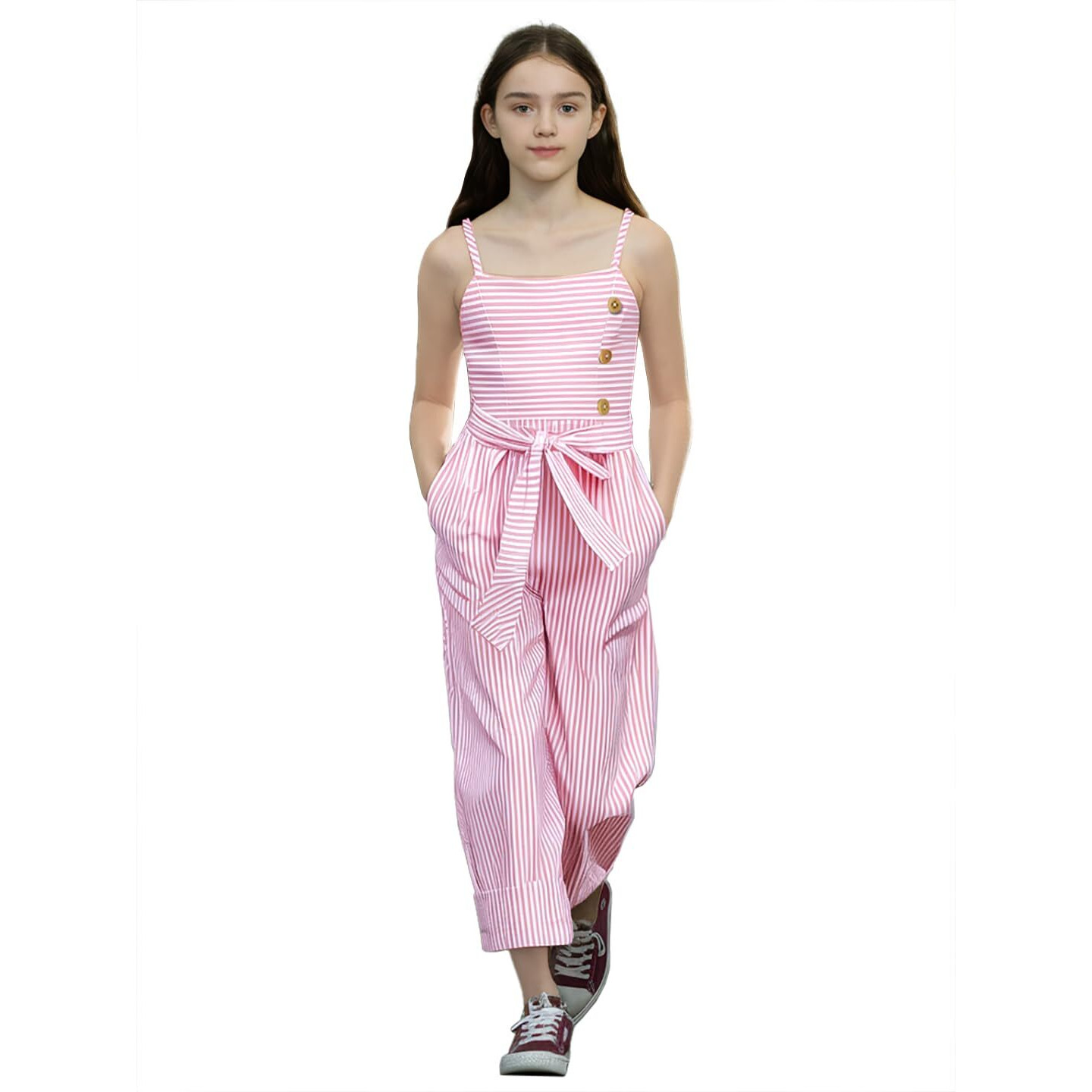 Naughty Ninos Girls Pink Stripes Printed Jumpsuit (Nn01020Drs_6-7 Years)