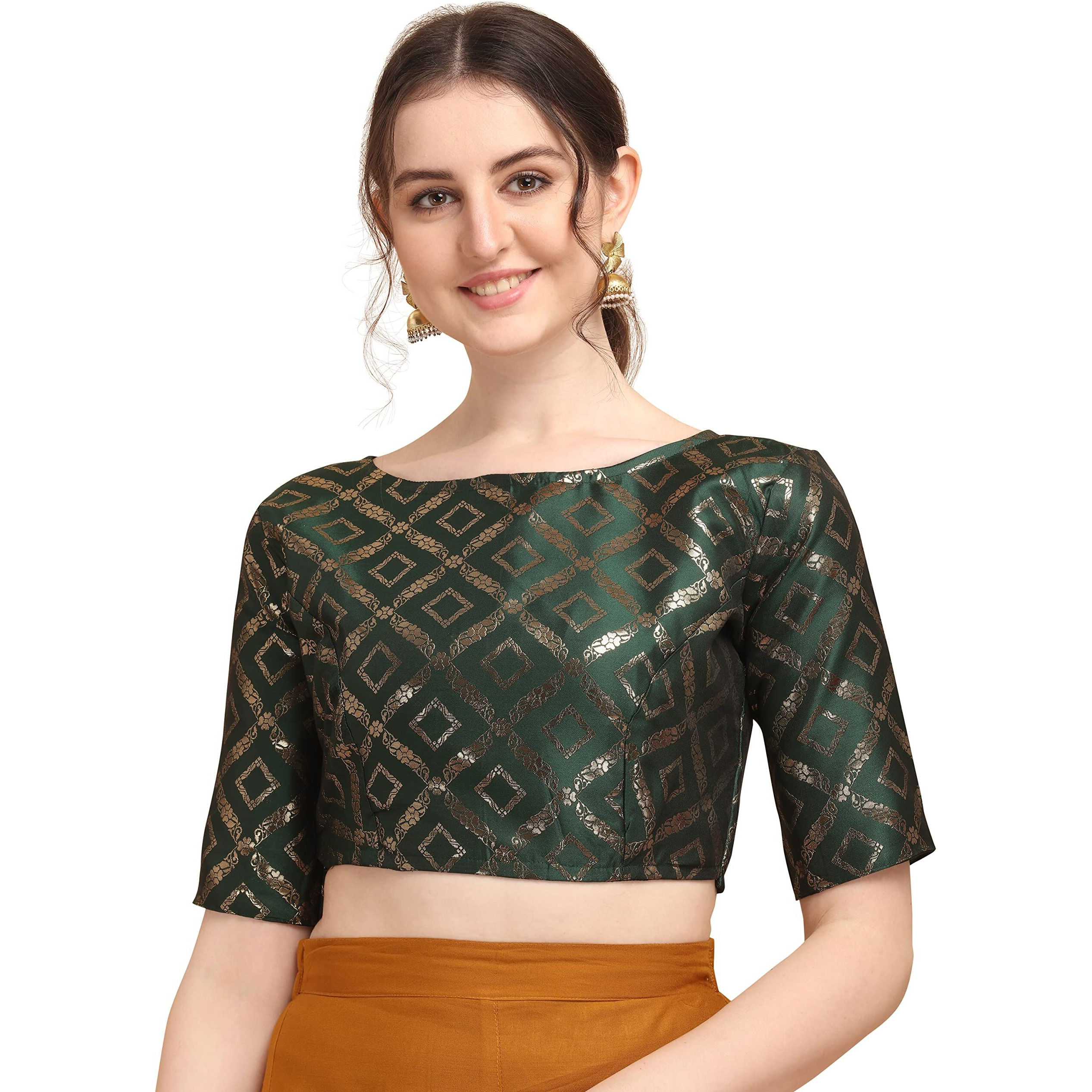 Oomph Jacquard Green Readymade Blouse For Women - Rbbl149S