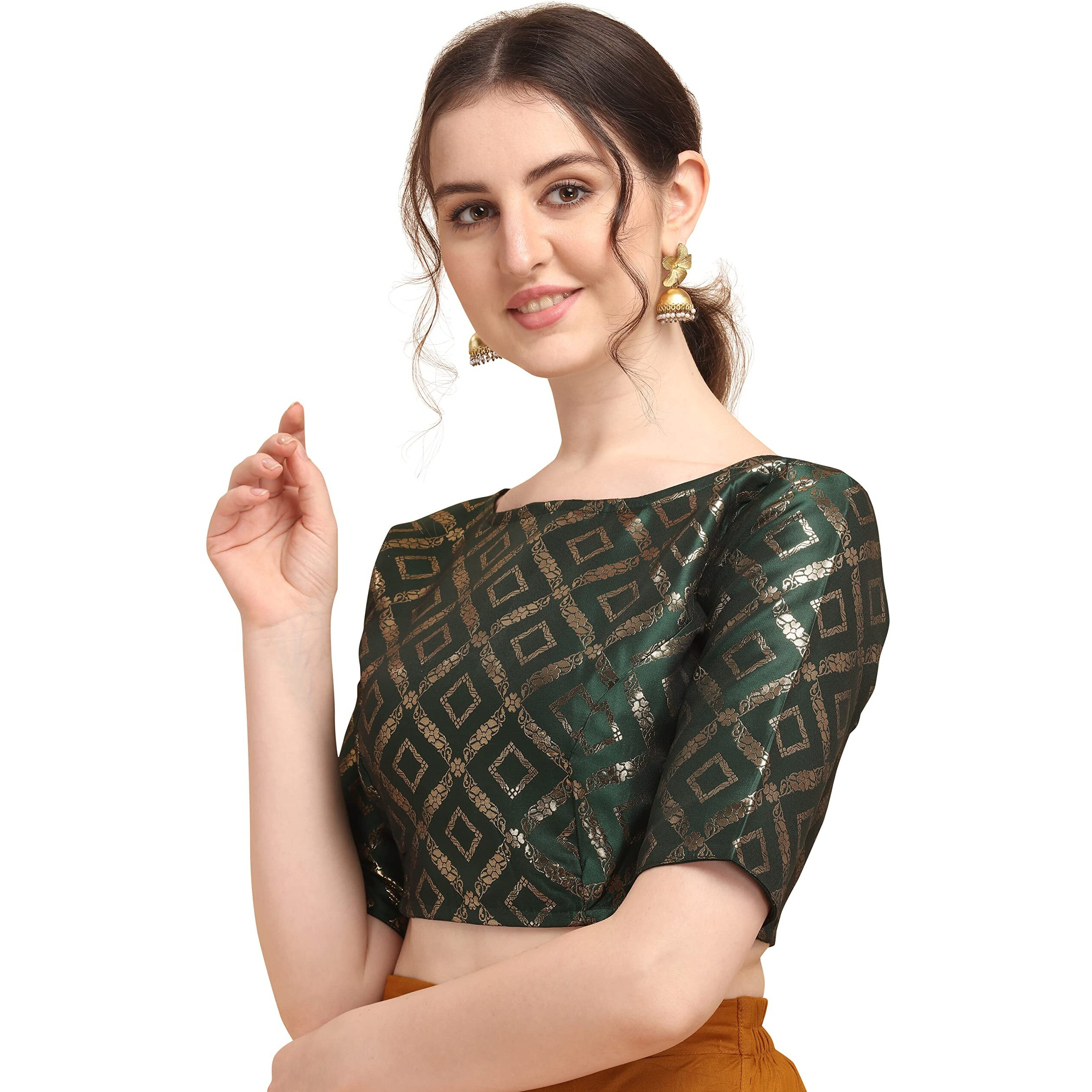Oomph Jacquard Green Readymade Blouse For Women - Rbbl149S
