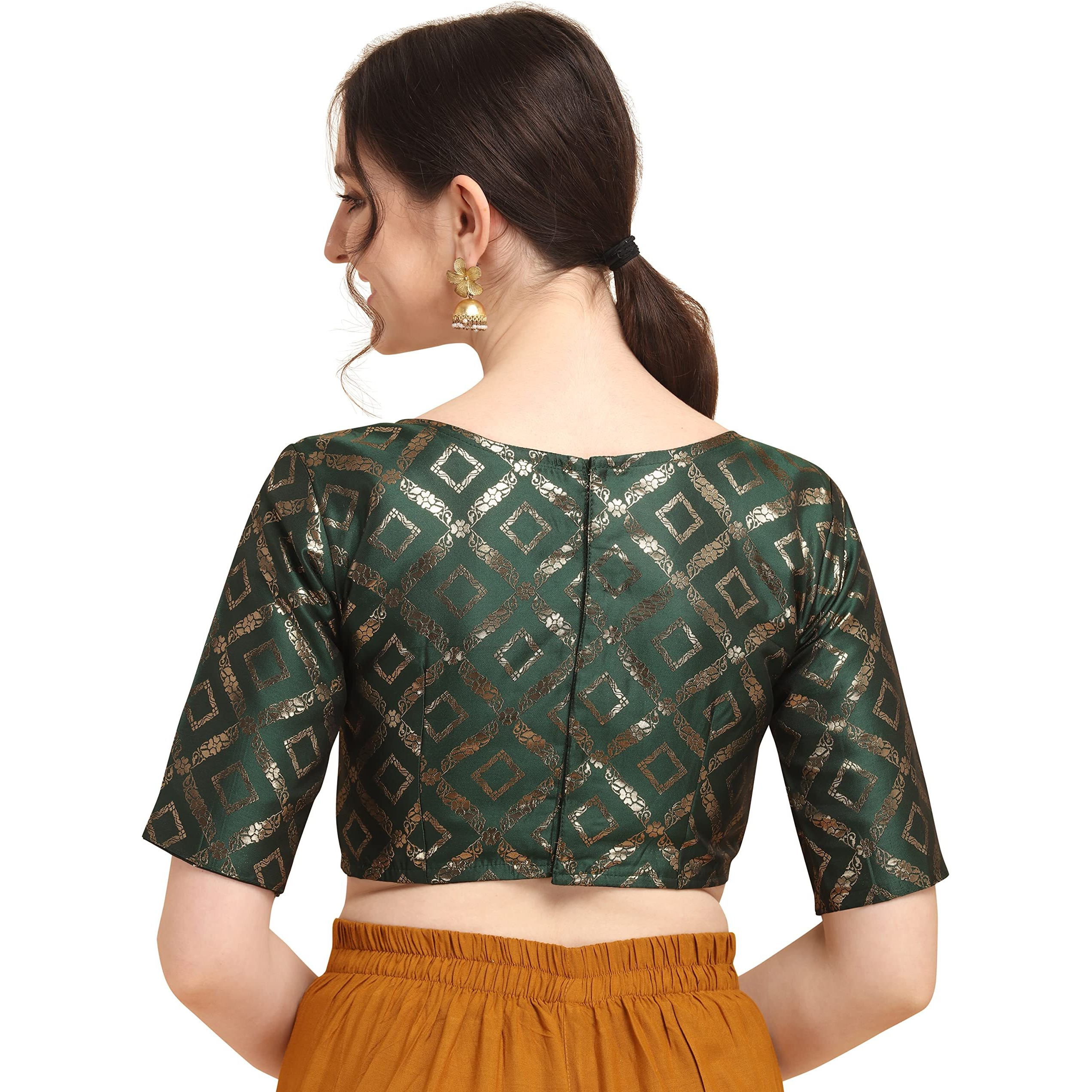 Oomph Jacquard Green Readymade Blouse For Women - Rbbl149S