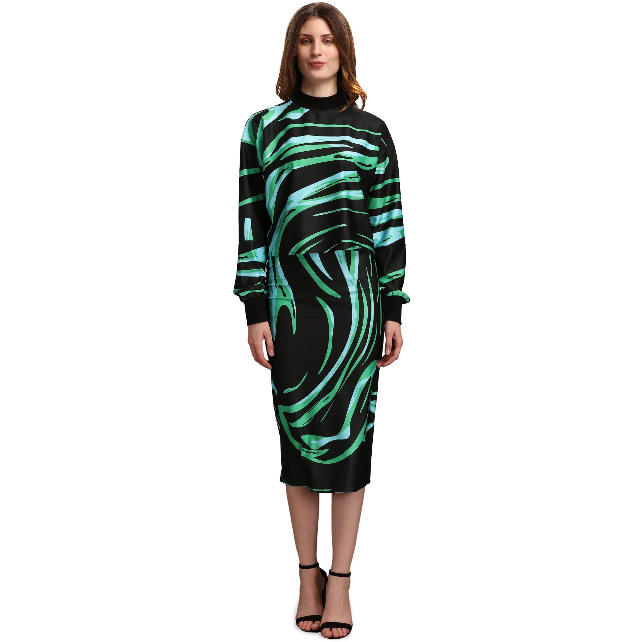 Purvaja Women's Polyester Blend Cocktail Midi Dress (Maxi-033-Sea Plant-Xl_Rama