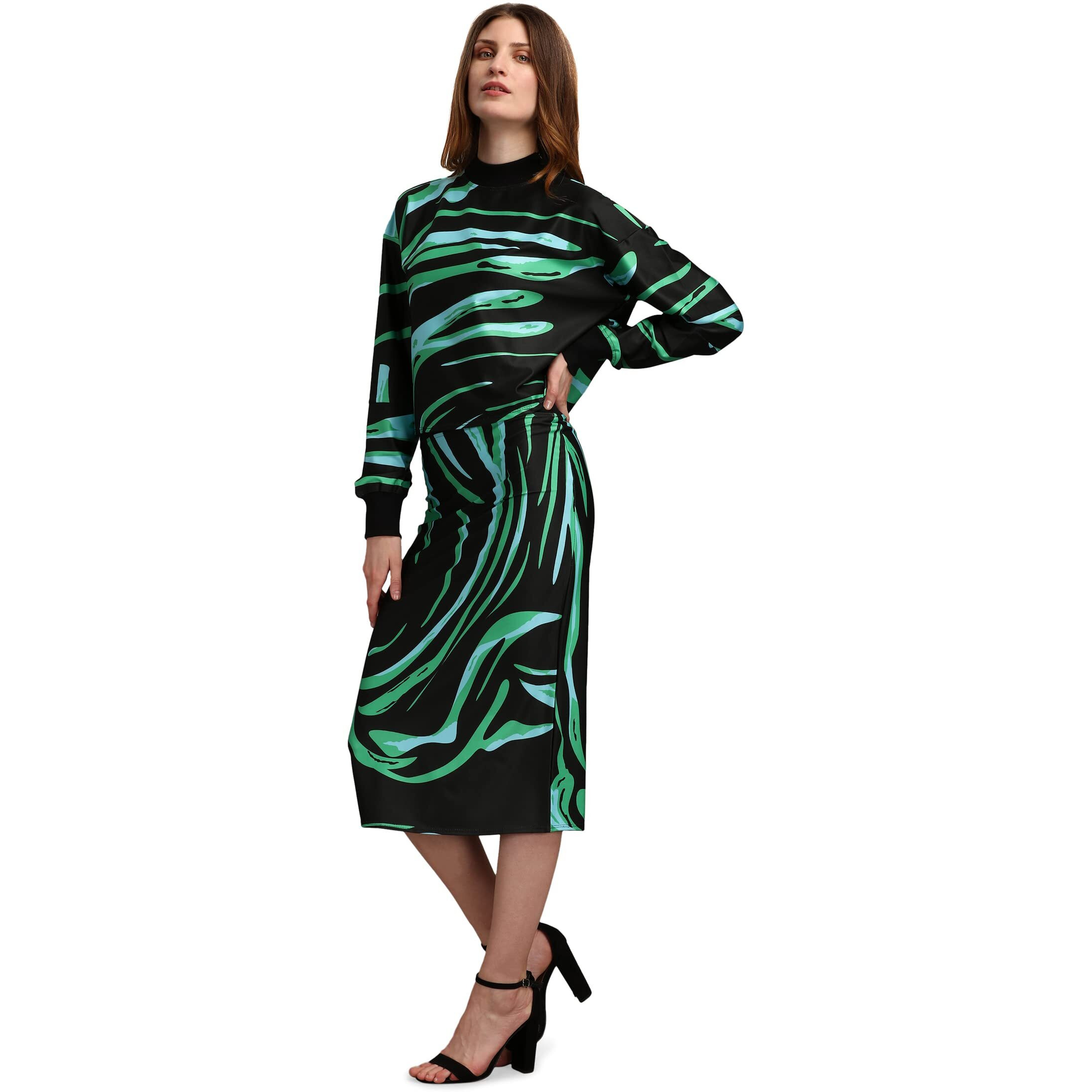 Purvaja Women's Polyester Blend Cocktail Midi Dress (Maxi-033-Sea Plant-Xl_Rama