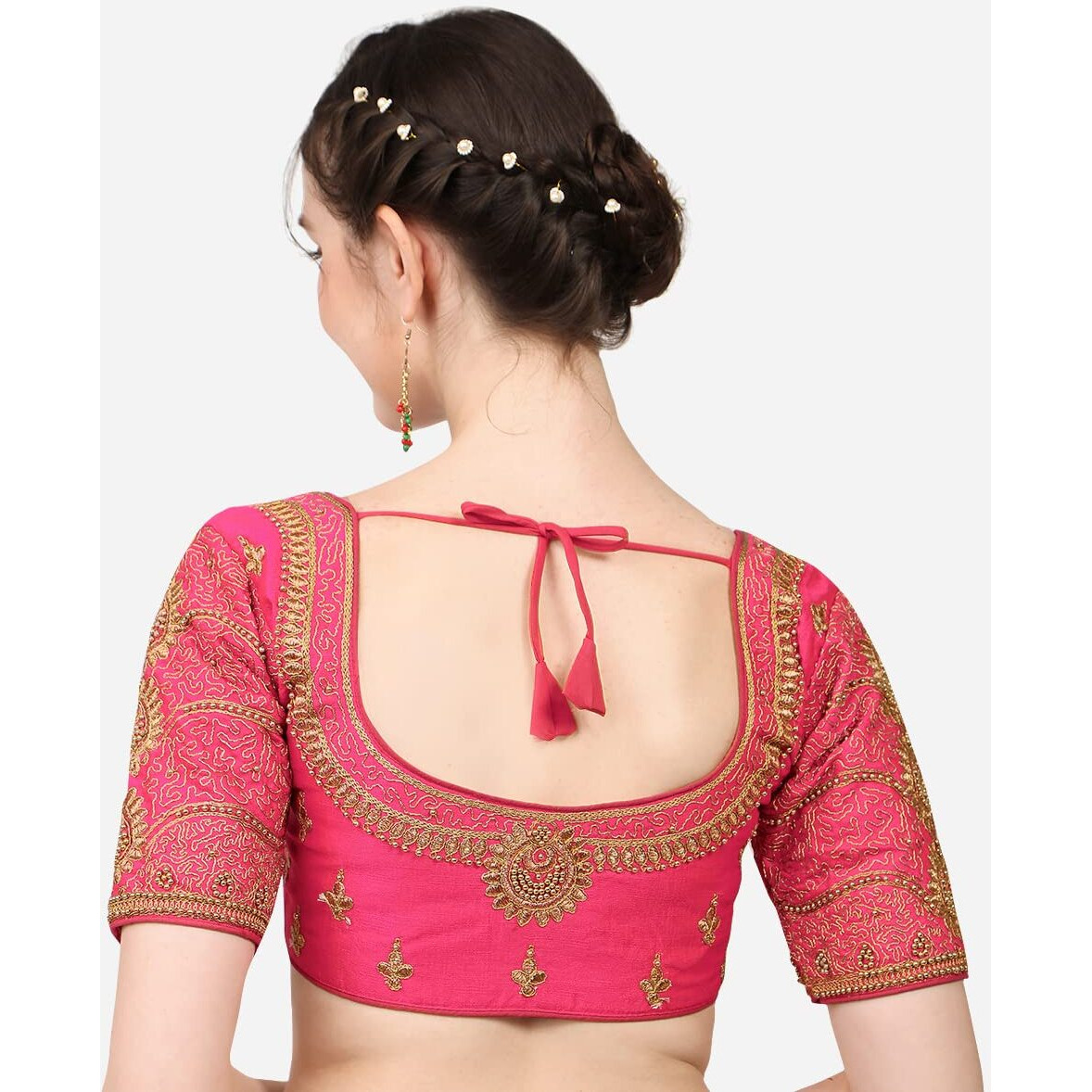 Pujia Mills Women's Silk Chevron Half Sleeve Blouse (Billa Gajri 38_Gajri_38)