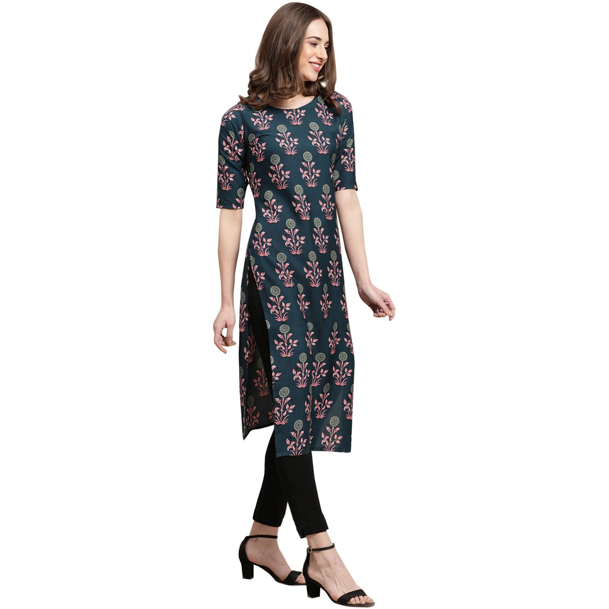 Pinkmint Designer Woman's Crepe Multicolored Straight Kurta [D-332_335_Xl]