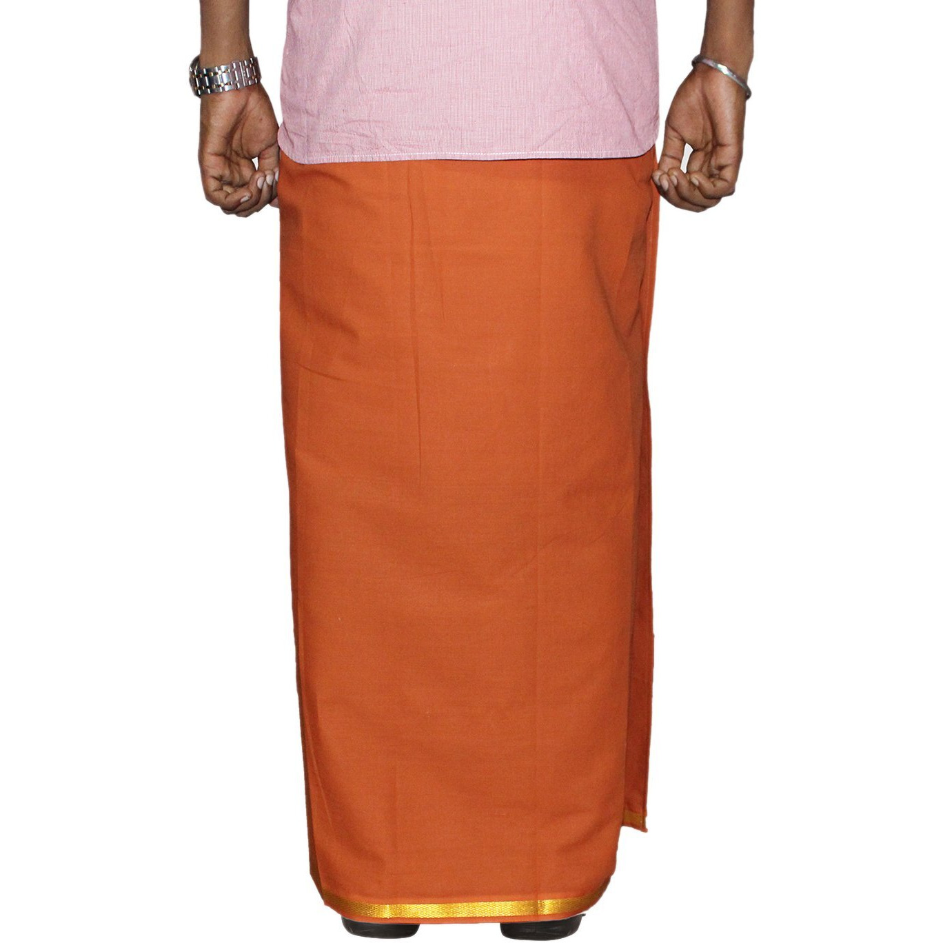 Prakasam Cotton Men's Single D.Kavi Colour With Jari Border Welcro Pocket Dhoti (Hip Size-38)-(Length-42Inches)