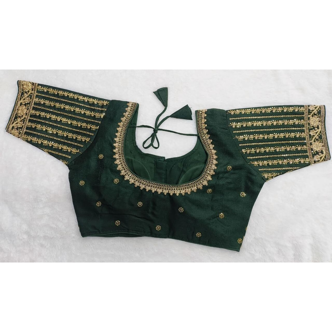 Pujia Mills Women's Readymade Blouse Embroidery Multi Coding Gold Thread Indian Ethnic Designer Stitched Women's Readymade Saree Half Sleeve Bottle Green Color Blouse For Women For Saree Lehenga Choli