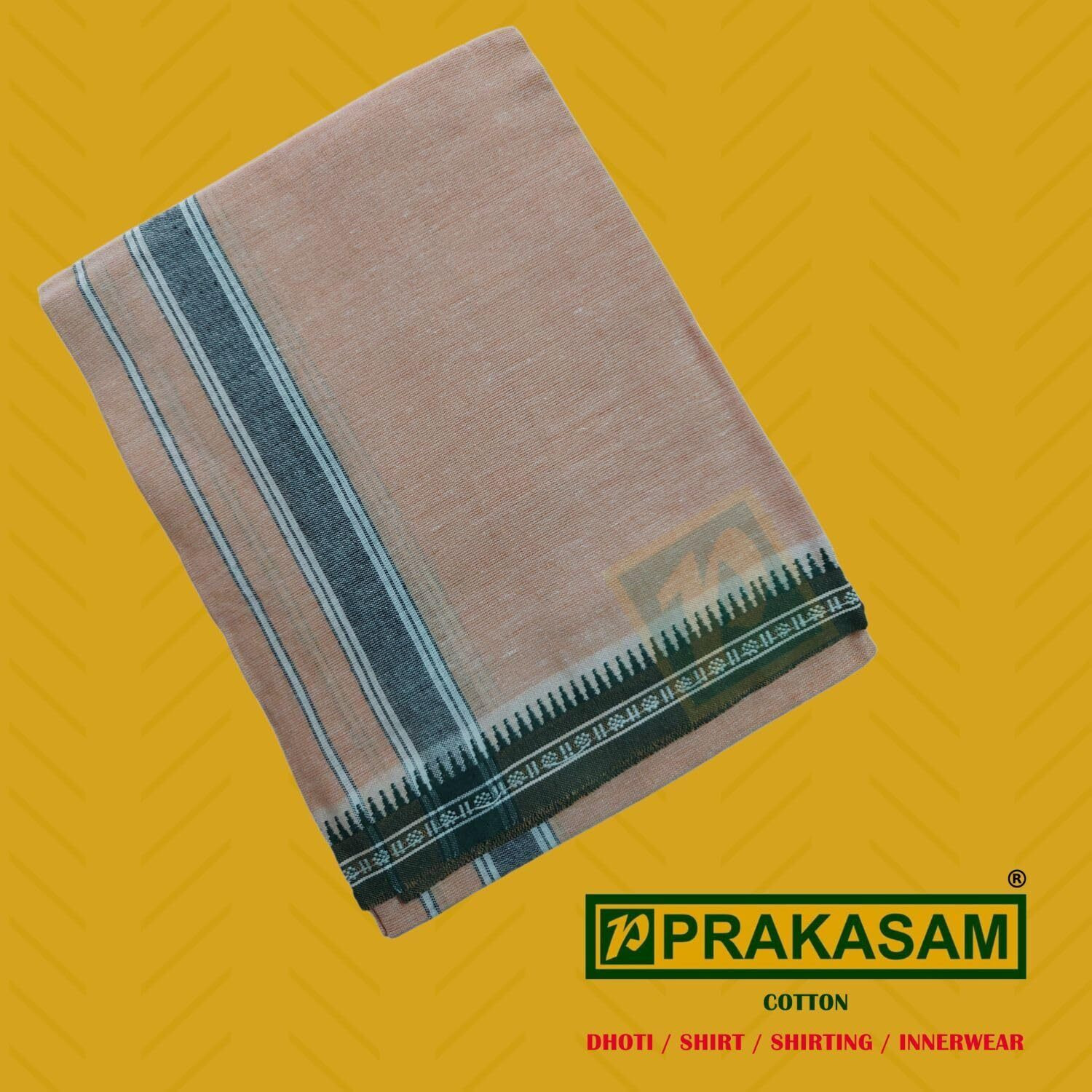 Prakasam Cotton Mens Single (1.28 X 2.00 Mtrs) Colour Thalapathi Border Dhoties/Fine Quality Single Dhoties (Sandal)-Pack Of 3 Dhoties