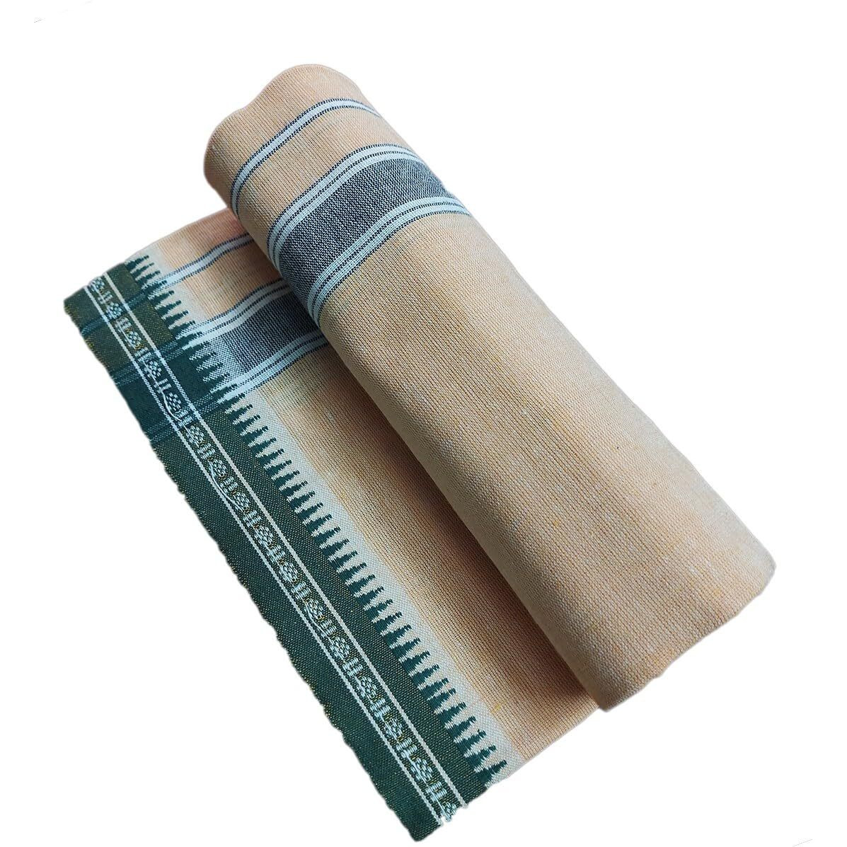 Prakasam Cotton Mens Single (1.28 X 2.00 Mtrs) Colour Thalapathi Border Dhoties/Fine Quality Single Dhoties (Sandal)-Pack Of 3 Dhoties