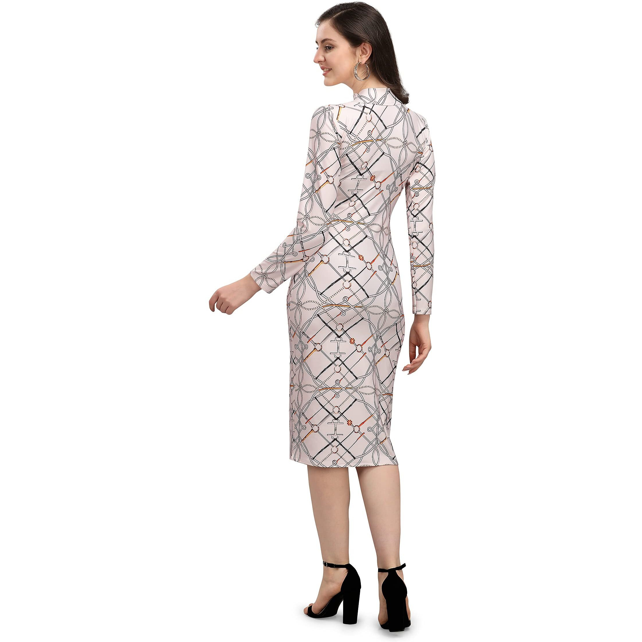 Purvaja Women's Polyester Blend Bodycon Knee Length Cocktail Dress (Turtle-Siri-S_Beige