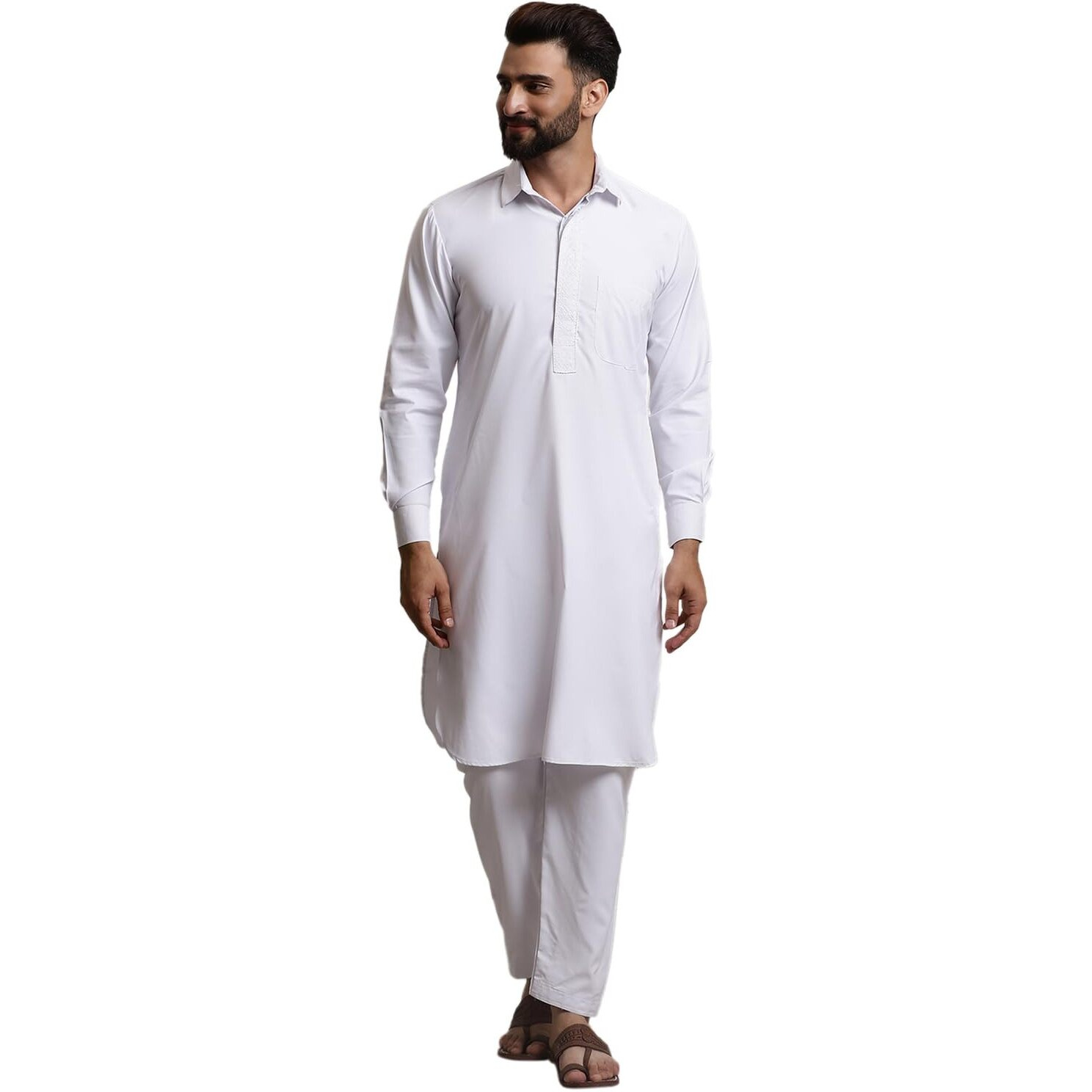 Sojanya (Since 1958 Men's Cotton White Pathani Kurta Salwar Set
