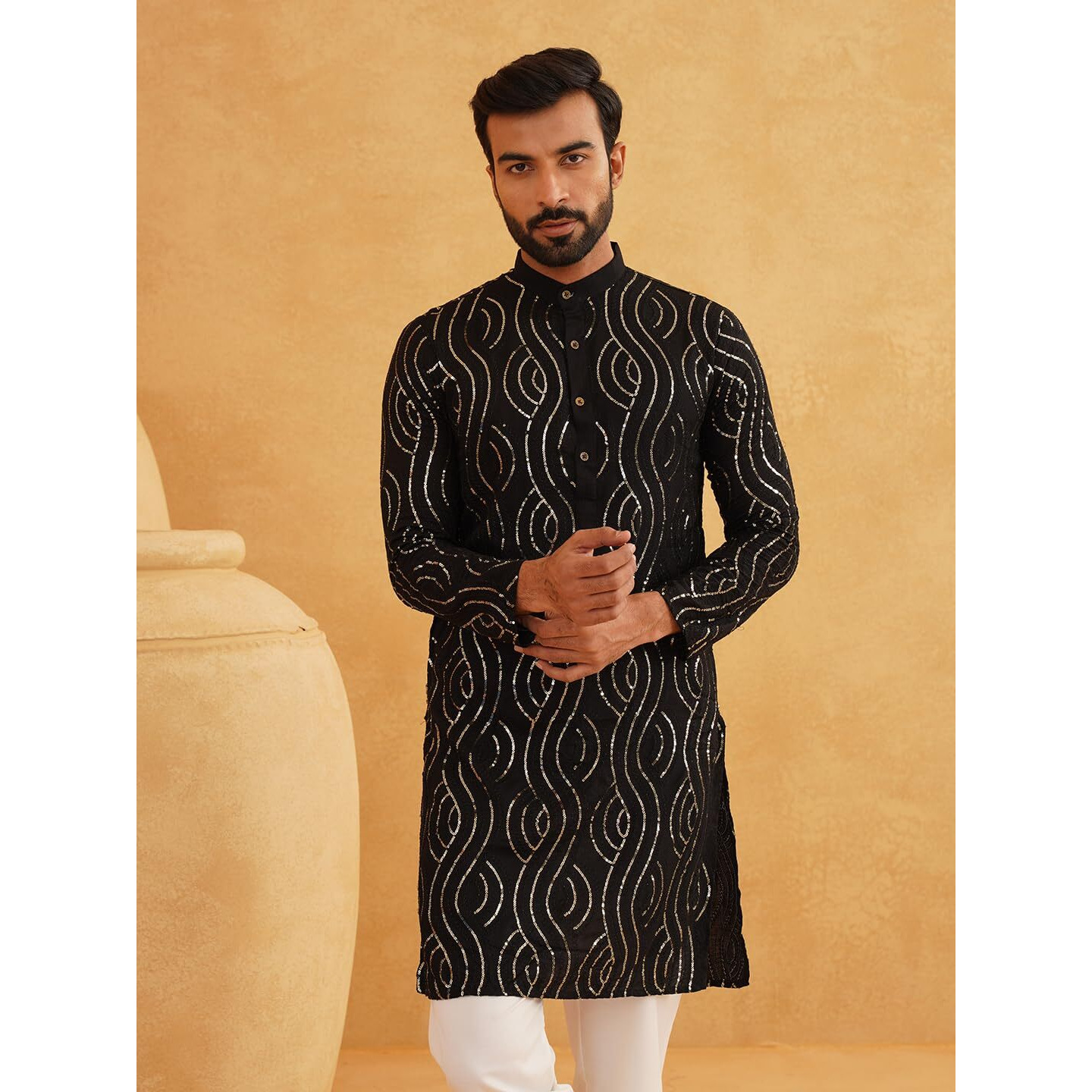 Sojanya (Since 1958 Men's Pure Cotton Black Designer Only Long Kurta