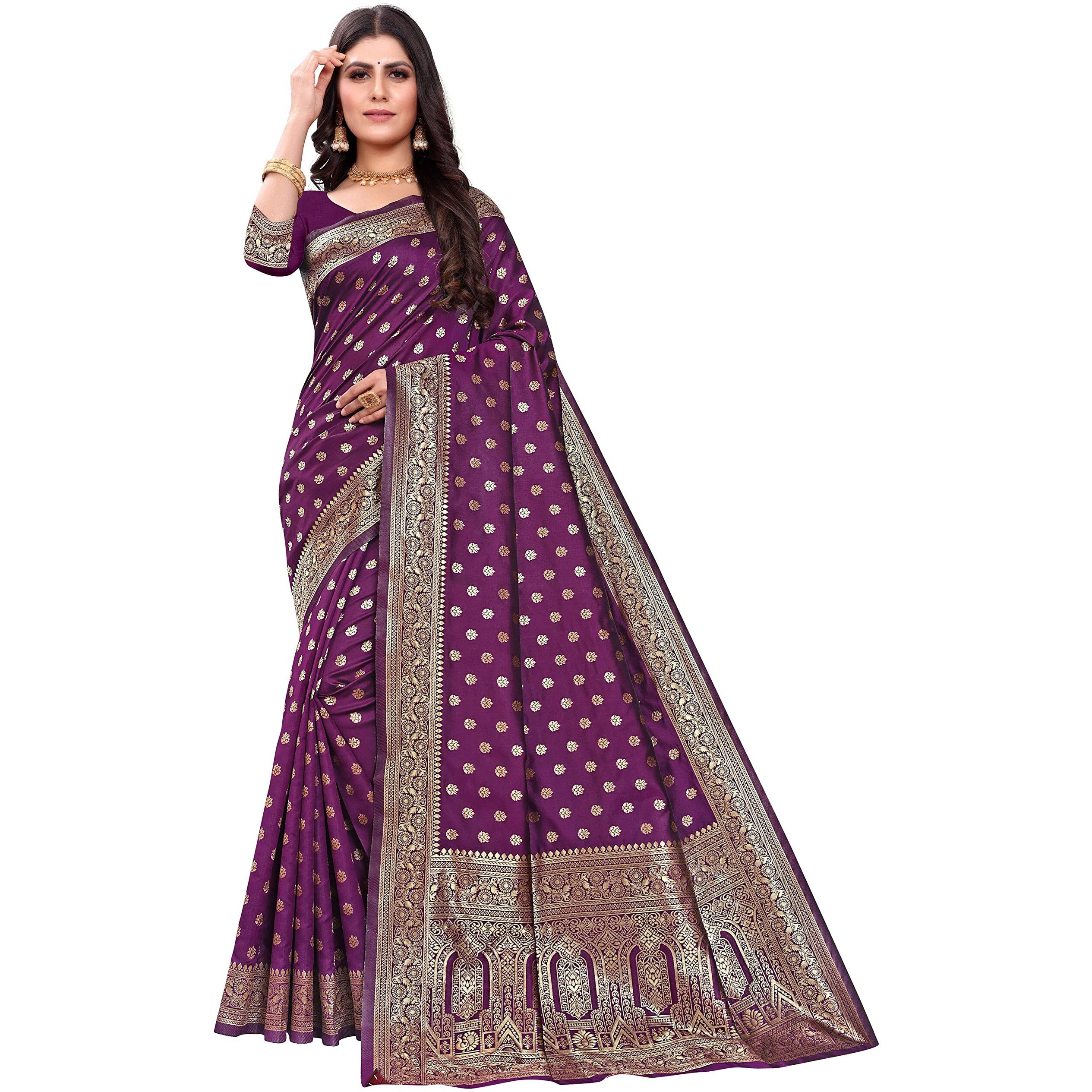 Sugathari Women's Art Silk Wine Kanchipuram Saree (San Pari 124 Wine)