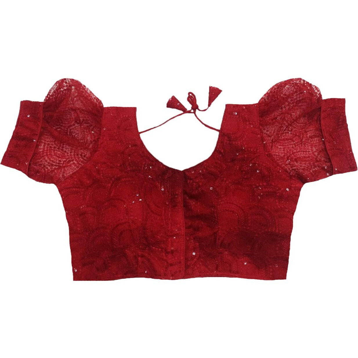 Pujia Mills Womens Readymade Indian Ethnic Designer Stitched Women's Blouse Net Chiken Shifli Sequence Embroidery Work Blouse Fancy Puff Sleeve Blouse Schhiffli Fabric Saree Blouse For Choli