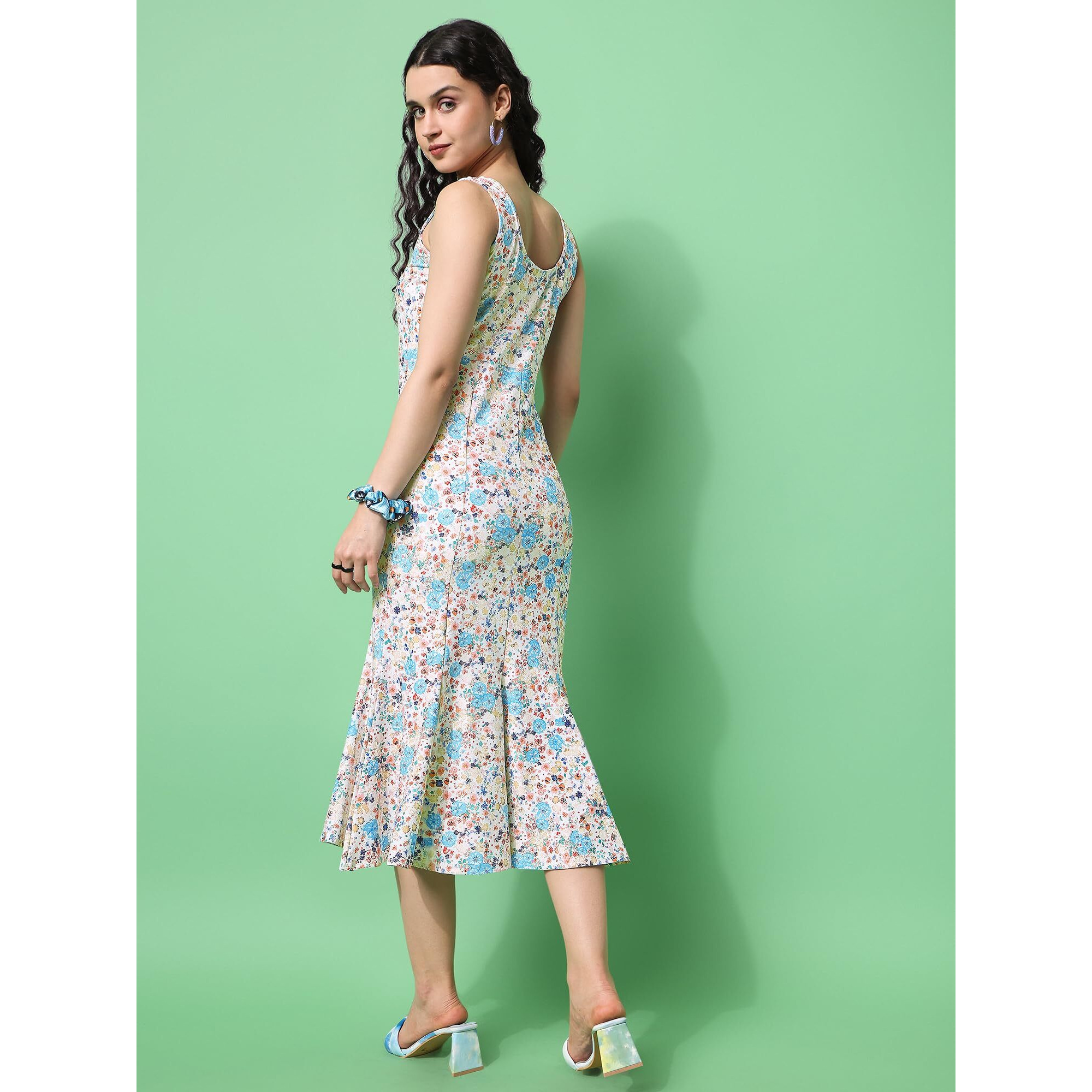 Purvaja Womens Mermaid Midi Length Dress (Wini-029-Bulky_Sky Blue_Xx-Large)