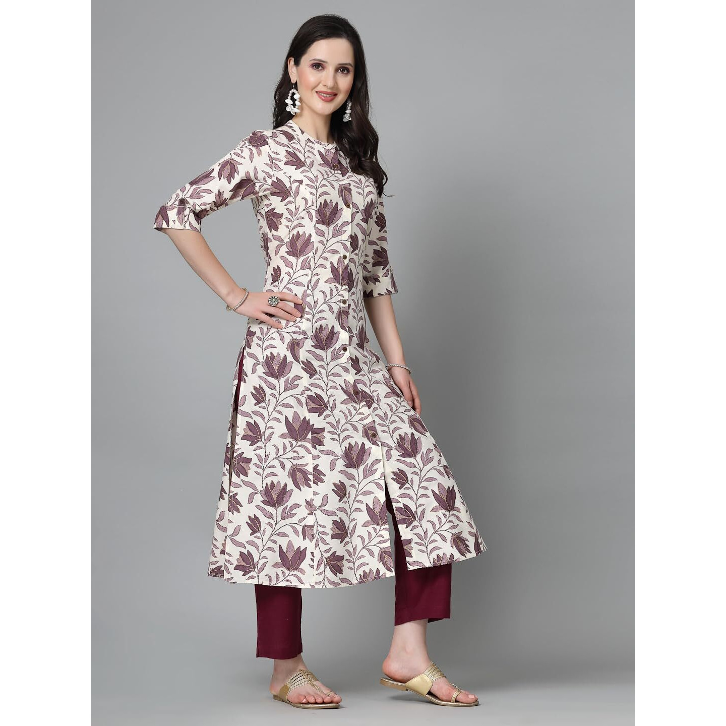 Stylum Women's Floral Printed Rayon A-Line Kurta (Gaazimauve38_Mauve, M)