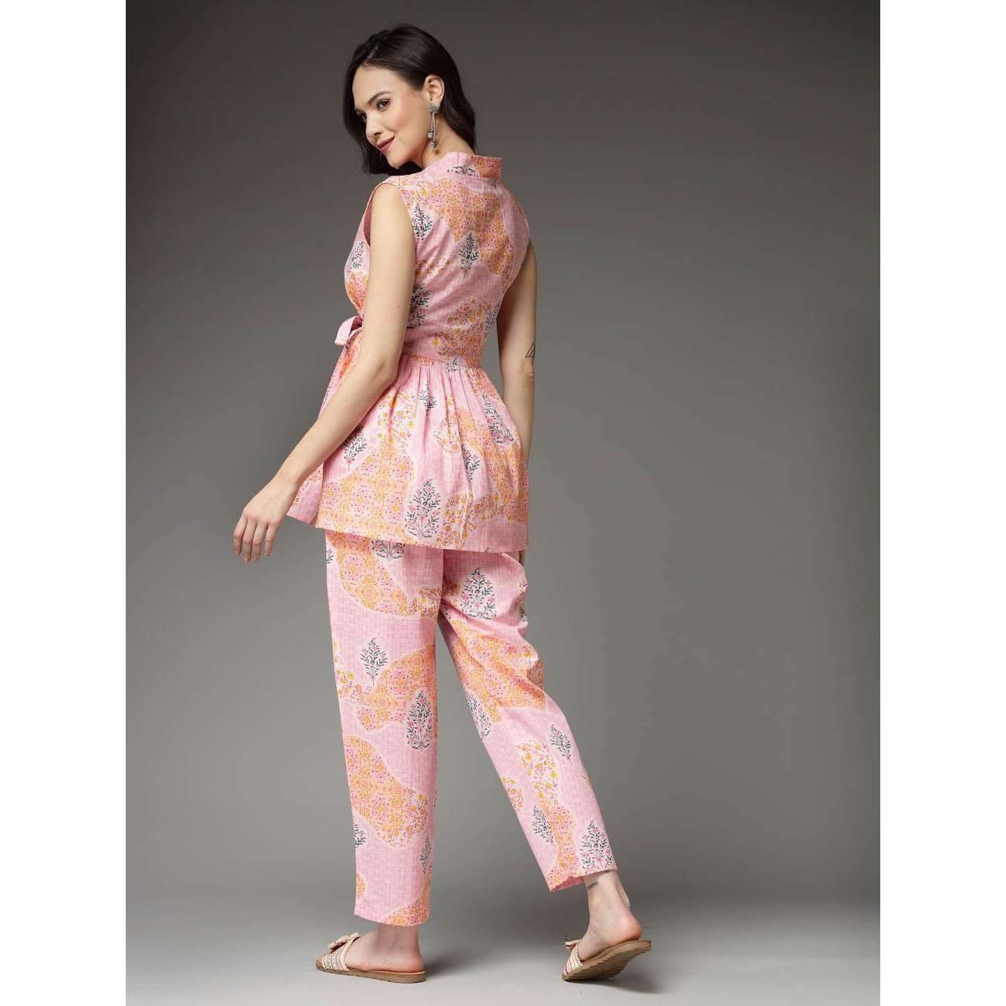 Stylum Women's Floral Printed Cotton Co-Ord Set (Csbarbiepink34_Light Pink, Xs)