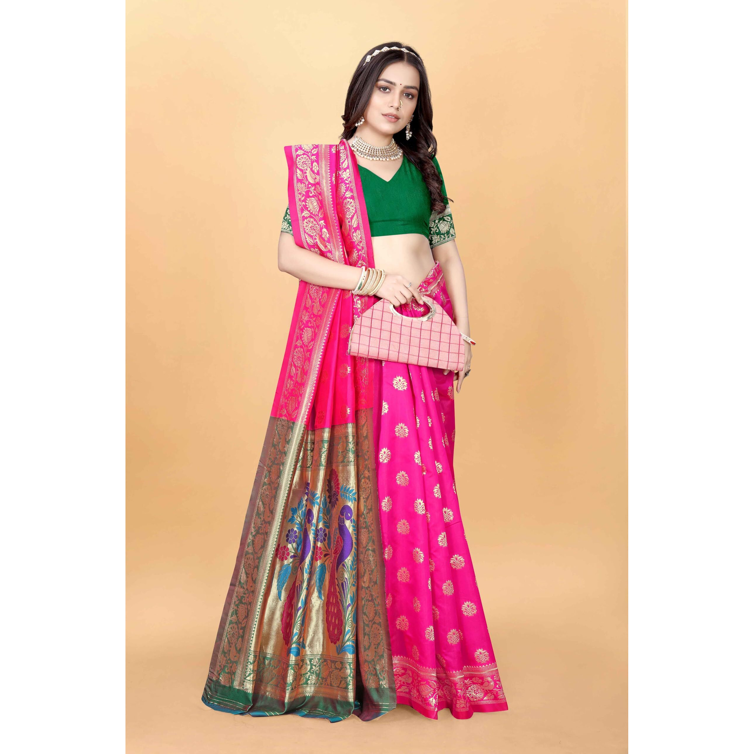 Sugathari Women's Banarasi Saree Pure Paithani Kanjivaram Silk Soft New Ladies 2024 Design Wear Pattu Sarees Latest Cotton Party Sari Collections With Blouse Piece For Wedding Sadi (Pari-203 Rani)