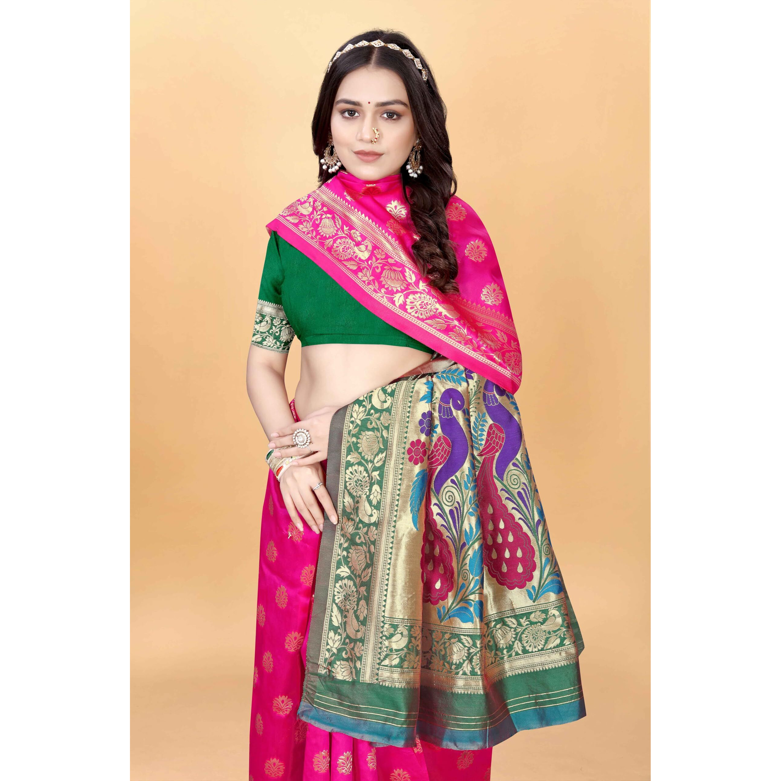Sugathari Women's Banarasi Saree Pure Paithani Kanjivaram Silk Soft New Ladies 2024 Design Wear Pattu Sarees Latest Cotton Party Sari Collections With Blouse Piece For Wedding Sadi (Pari-203 Rani)