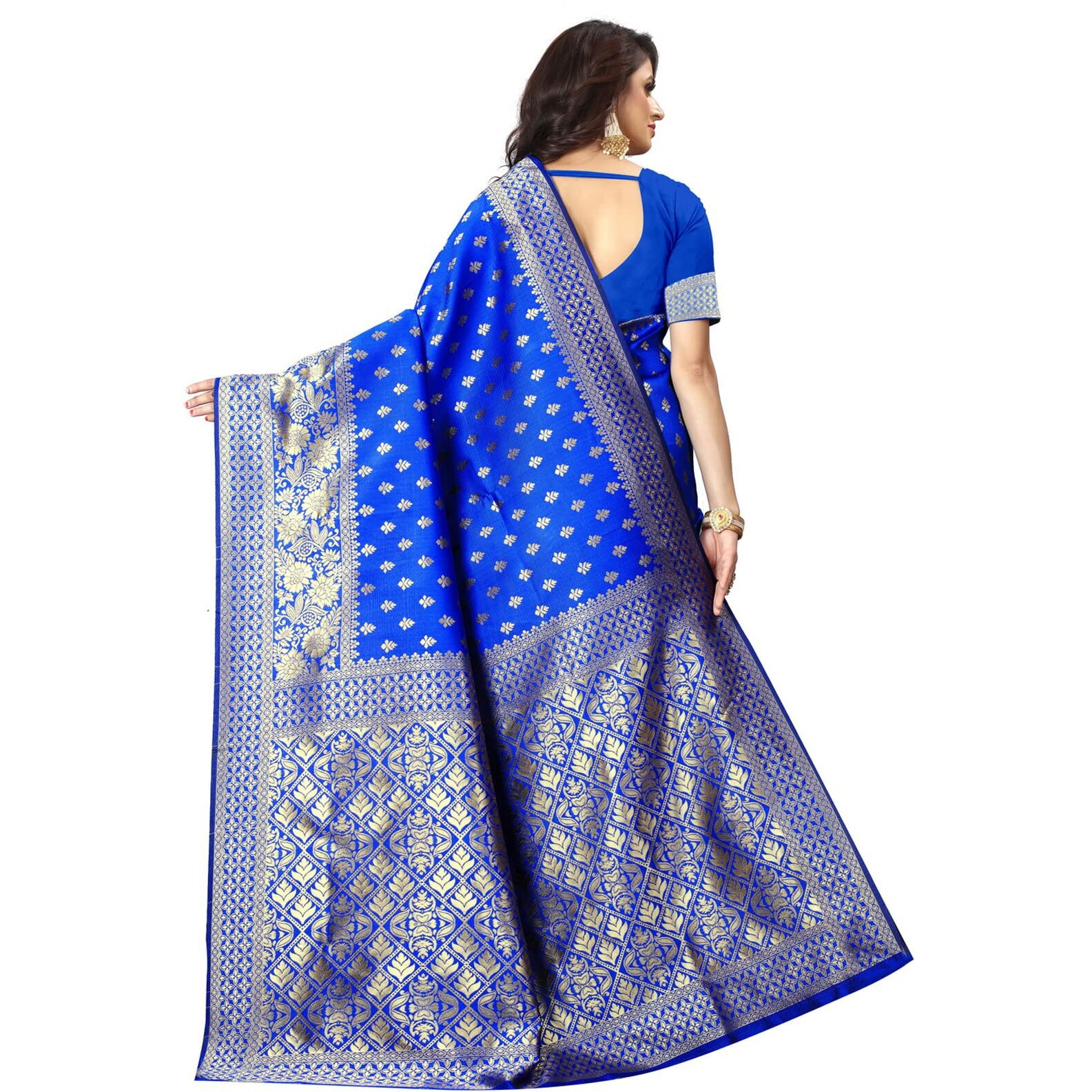 Sugathari Women's Art Silk Royal Blue Kanchipuram Saree (San Pari 73 R Blue)