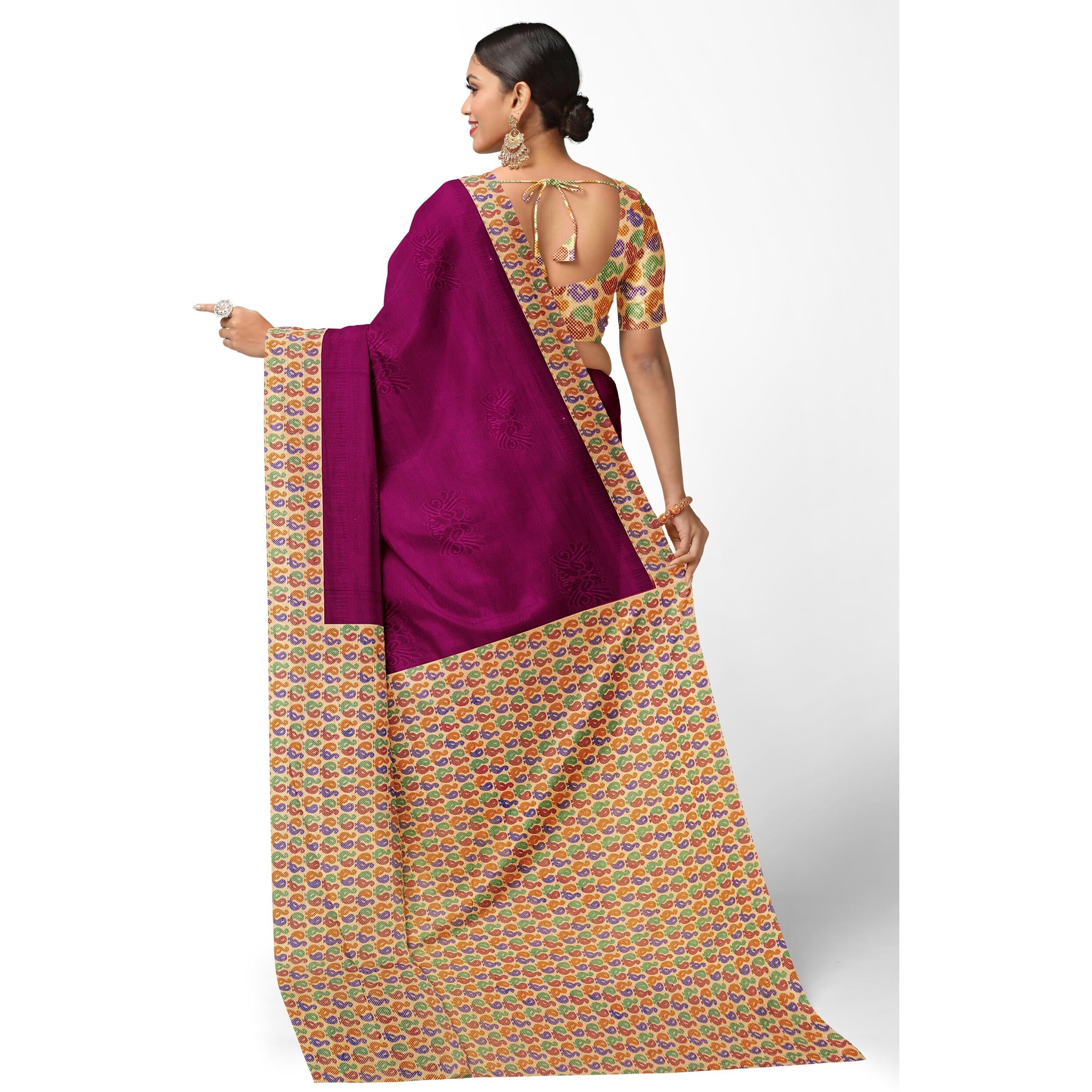 Tamaira Fashion Women's Plain Weave Pure Cotton Saree With Blouse Piece(11296_Magenta)