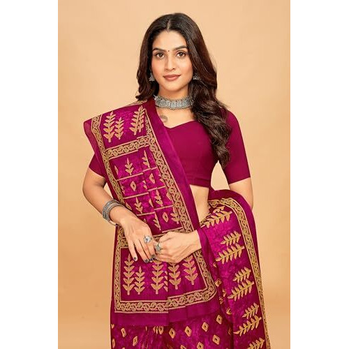 Tamaira Fashion Women's Jaipuri Hand Block Printed Pure Cotton Mulmul Saree Without Blouse Piece(11615_Magenta)