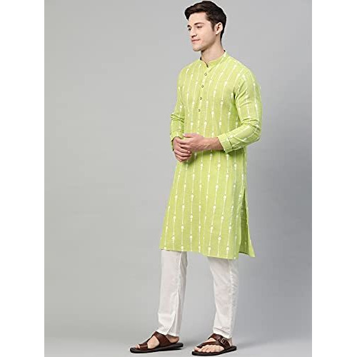 See Designs Men's Cotton Regular Fit Printed Straight Kurta (Lime Green- Xl)