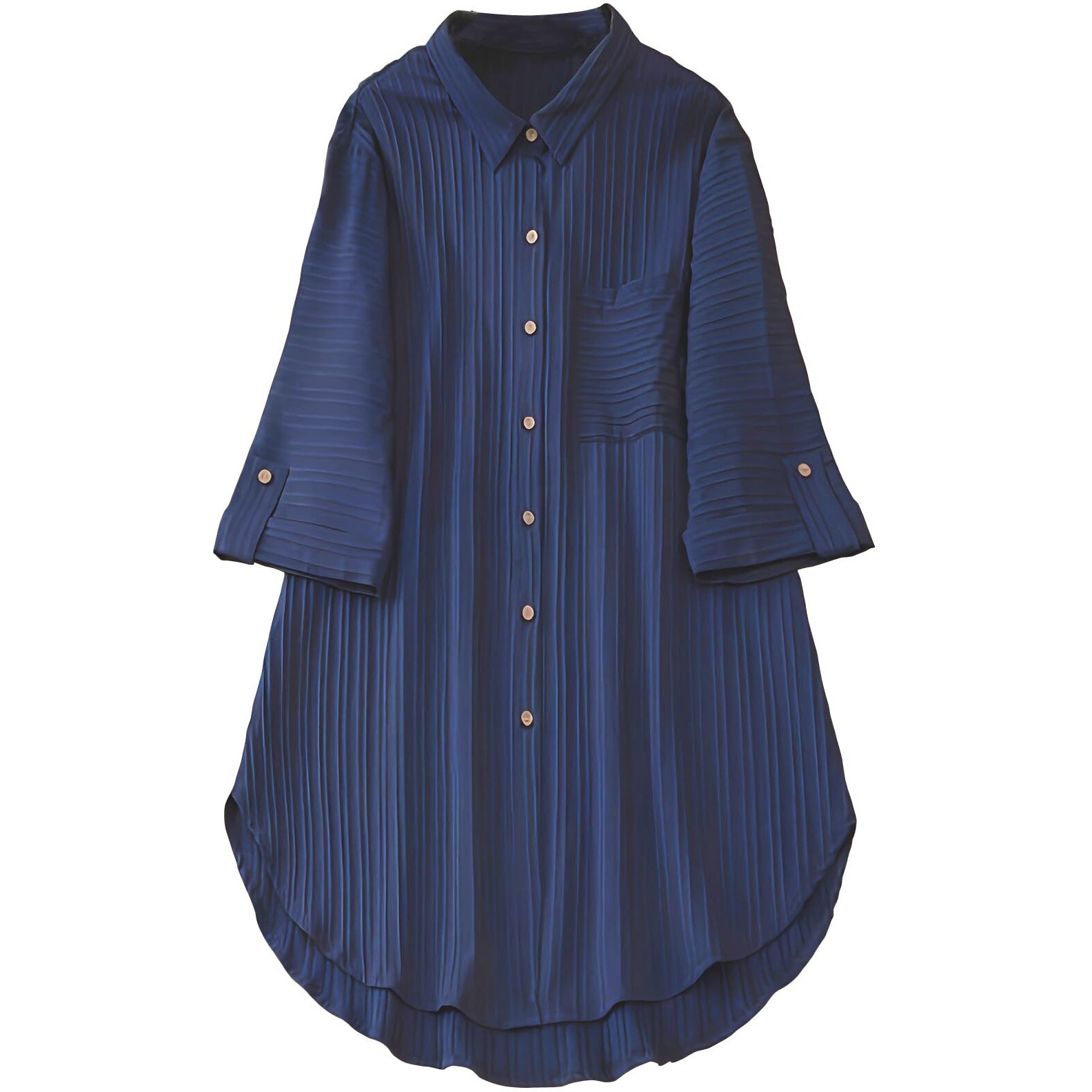 Shasmi Women's Navy Blue Solid Color Woven Long Sleeve Shirt Dress With Button Cuff, Business Casual (Dress 160 N Blue-Xl)