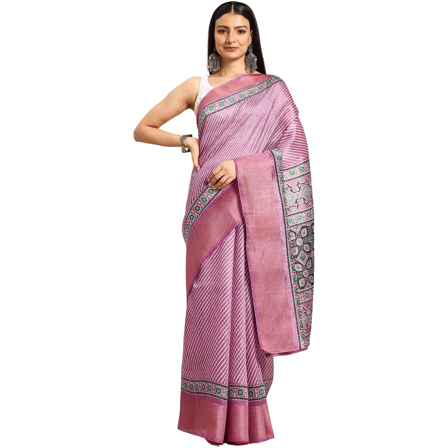 Shiv Textiles Poly Cotton Leheriya Floral Print Saree For Women With Unstitched Blouse (St-10760-Pink)