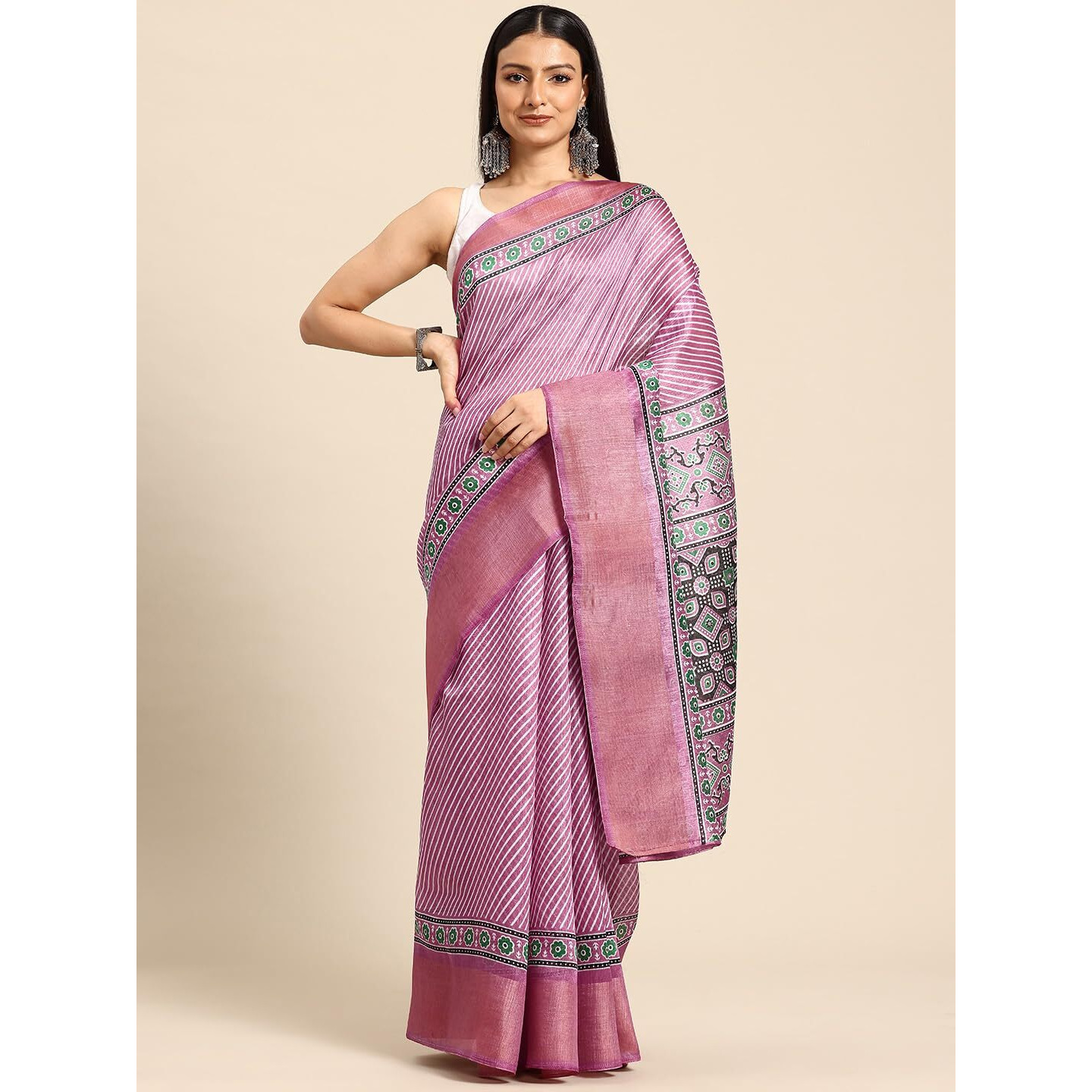 Shiv Textiles Poly Cotton Leheriya Floral Print Saree For Women With Unstitched Blouse (St-10760-Pink)