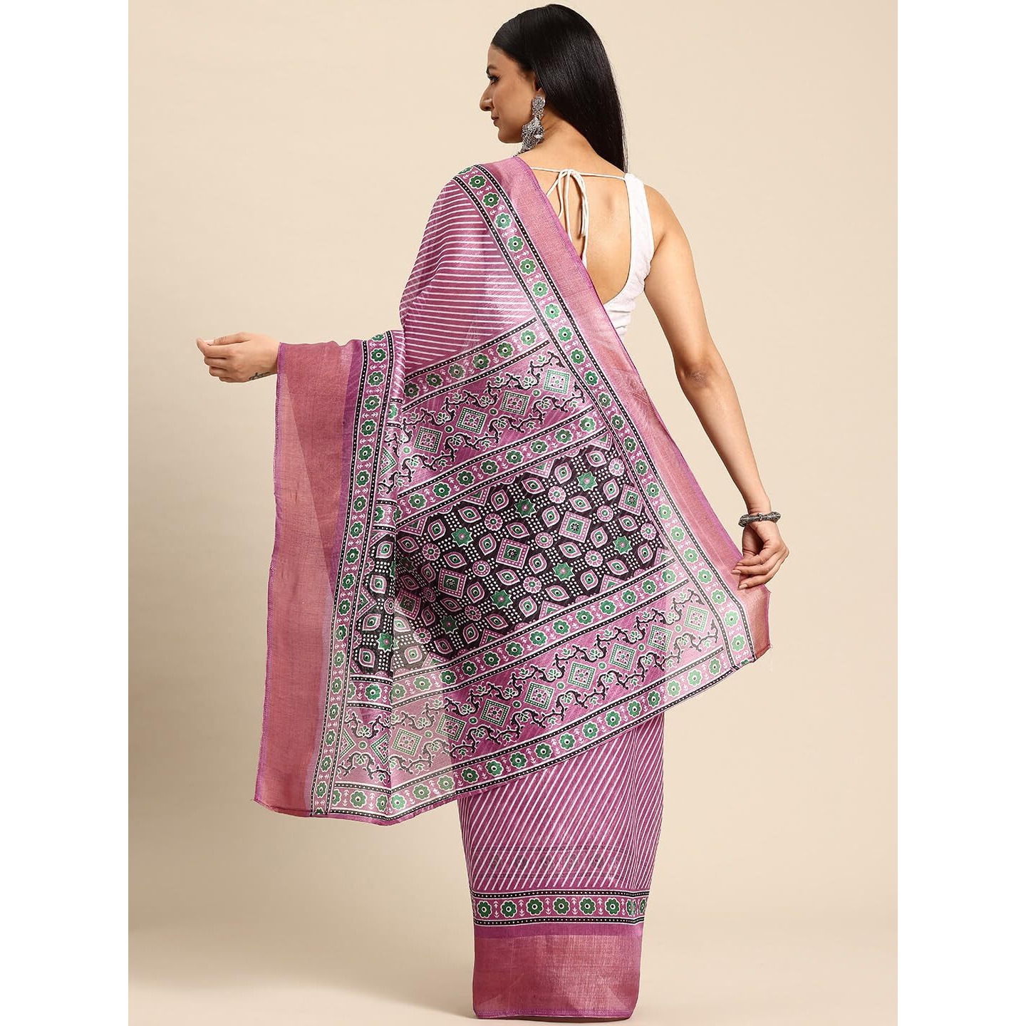 Shiv Textiles Poly Cotton Leheriya Floral Print Saree For Women With Unstitched Blouse (St-10760-Pink)