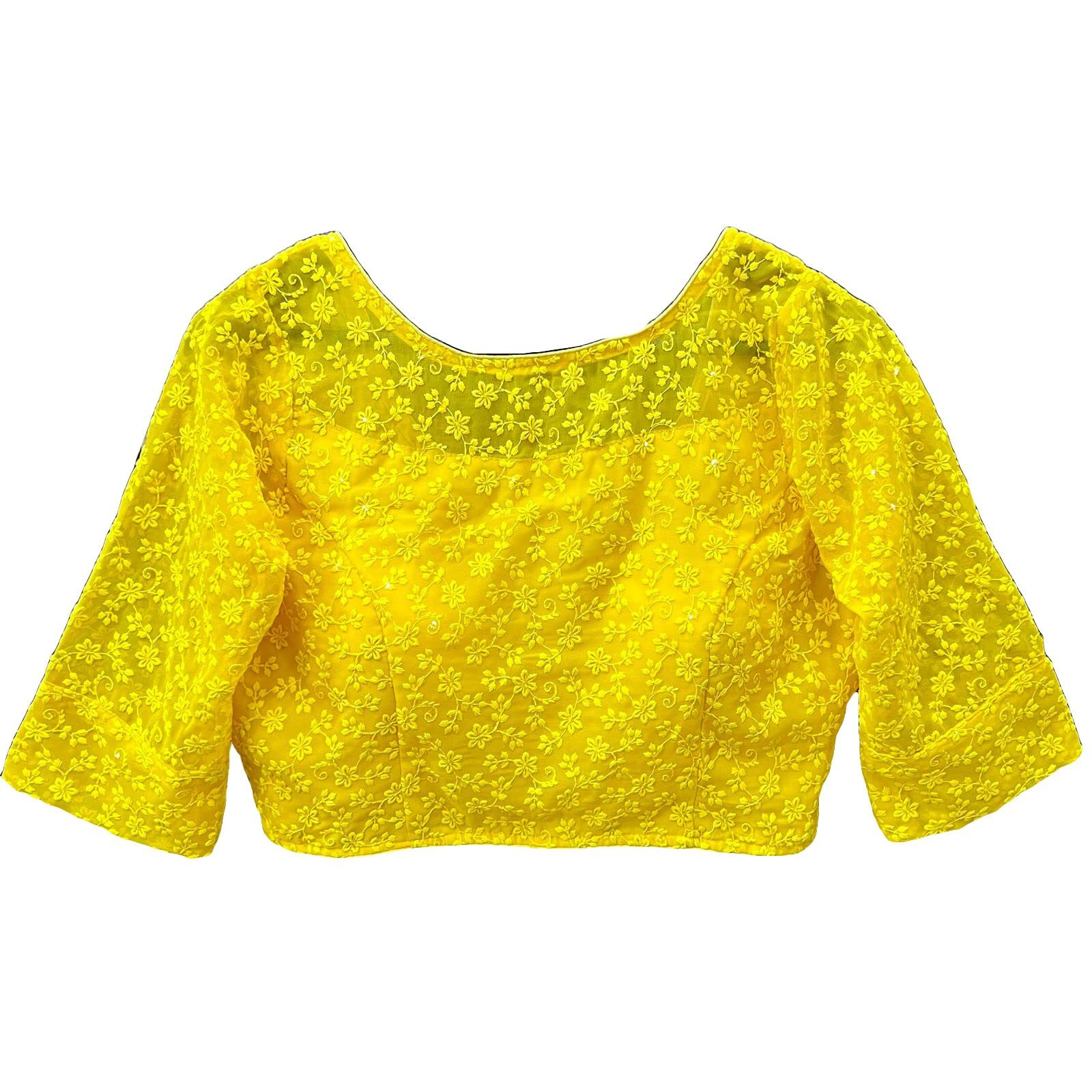 Vihu Fashion Womens Readymade Fancy Sifli Work Half Sleeve Saree Blouse.(Sifli Flower Yellow_38)