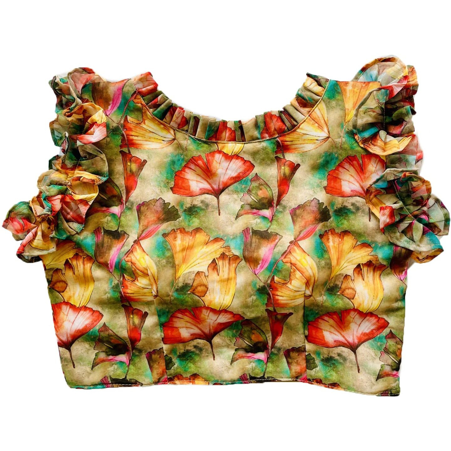 Vihu Fashion Women's Georgette Floral Sleeveless Blouse (Gk Print 1 Golden_Gold_38)