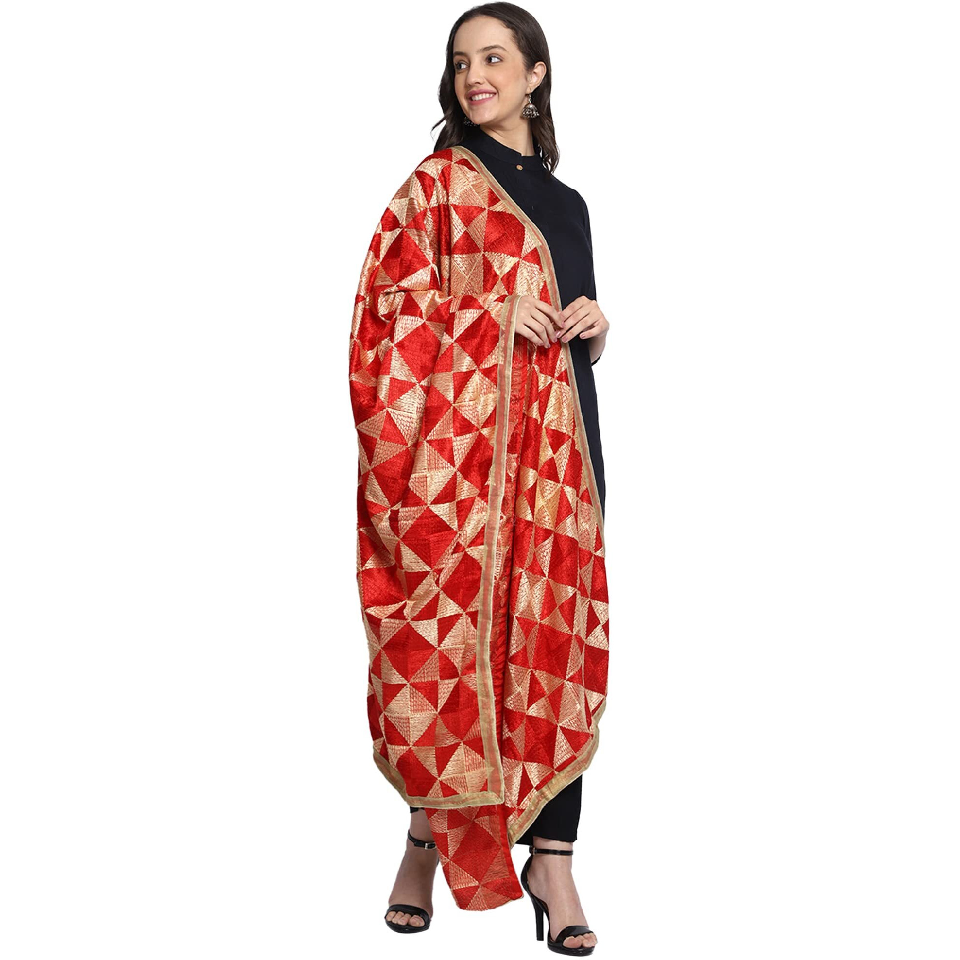 Weavers Villa Women's Polyester Heavy Phulkari Embroided Dupatta, Chunni (Design-4), 2.25 Mtrs