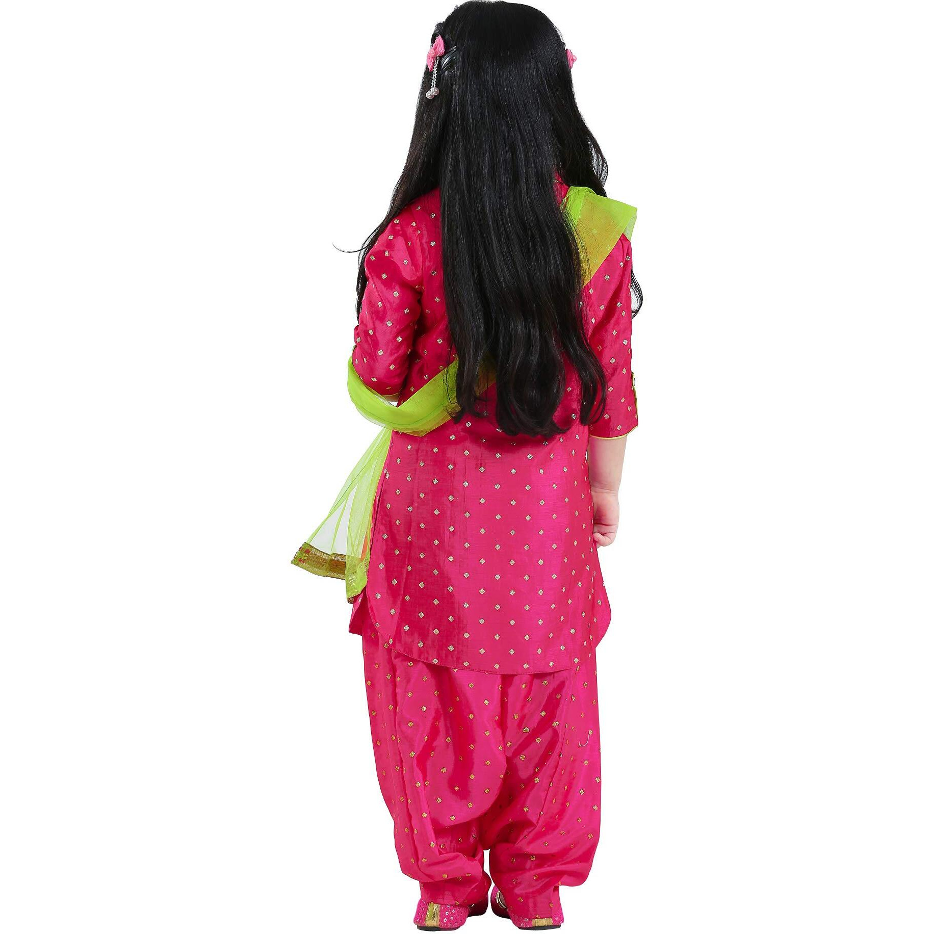 White Button Girl's Silk Blend Patiala Suit (Fuchsia Pink Salwar Suit-5-6 Years-Vc