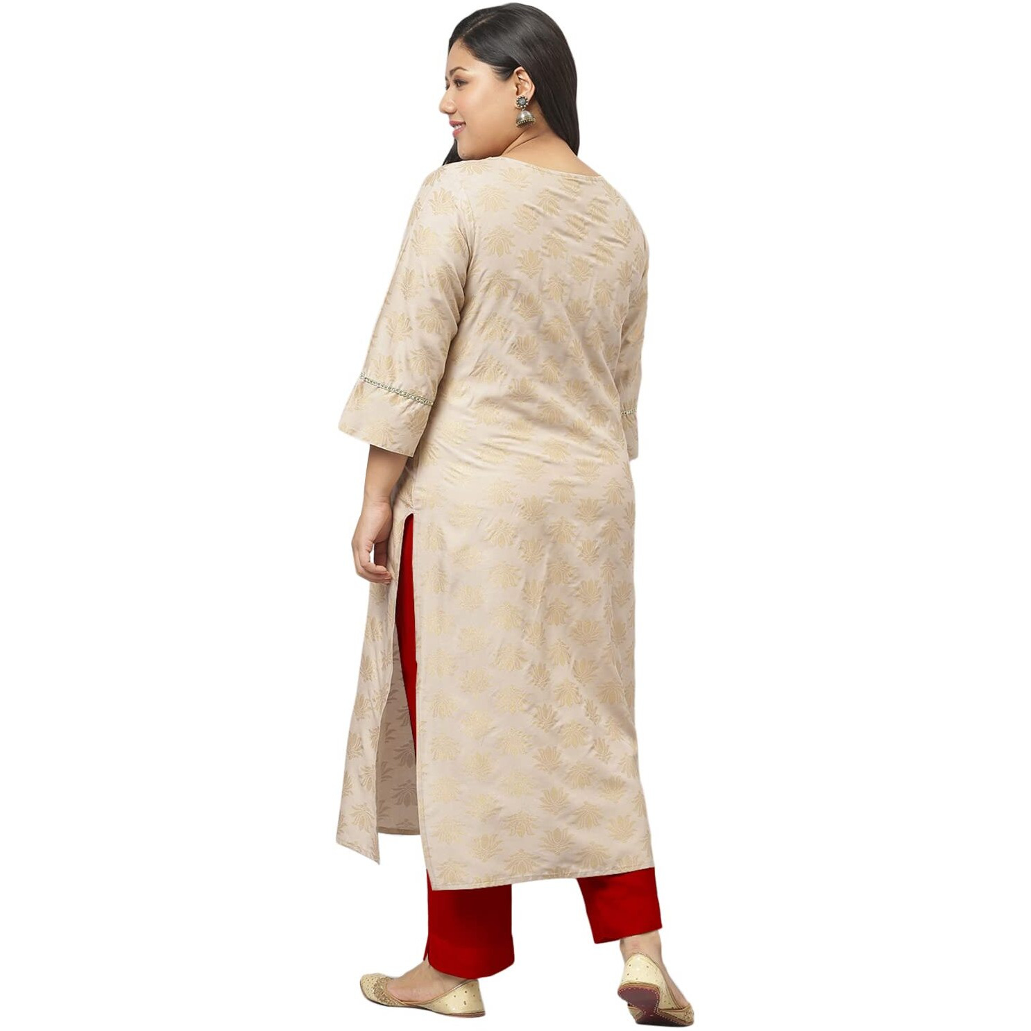 Stylum Women's Plus Size Rayon Gold Printed Straight Kurta (Torubeigekurta50_Beige, 5Xl)