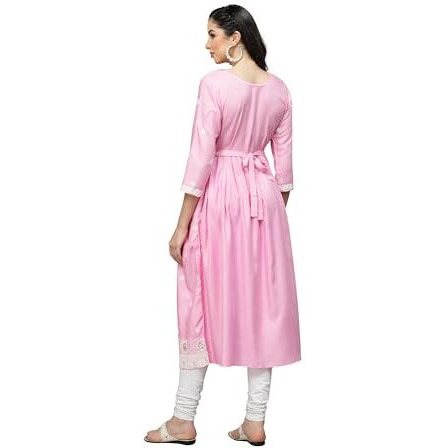 Stylum Women's Embroidered Rayon Flared Kurta (Paripink38_ Pink, M)