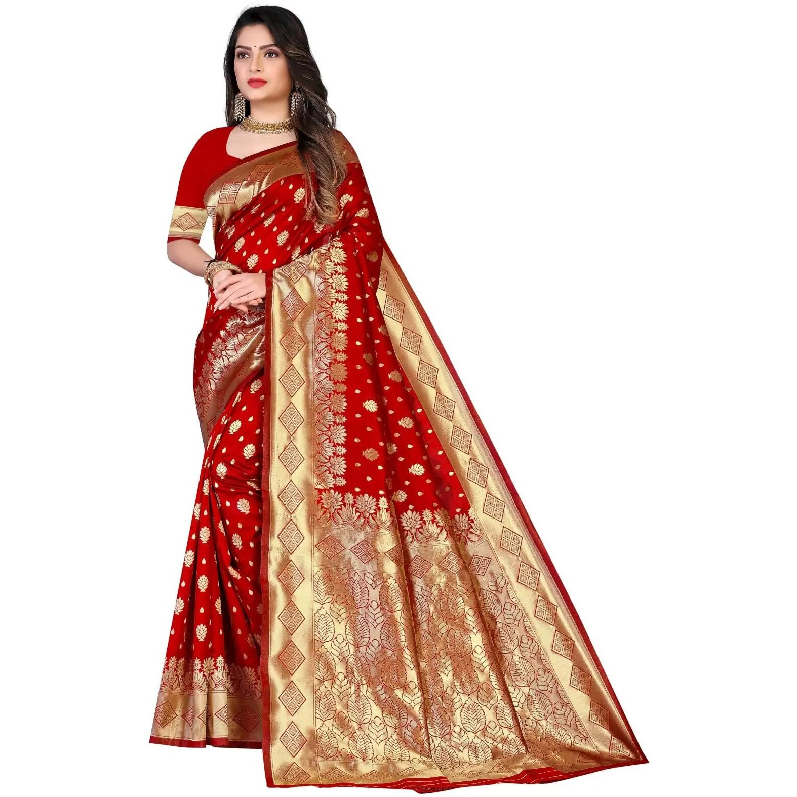 Sugathari Women's Banarasi Saree Pure Kanjivaram Silk Saree Soft New Ladies 2023 Design Wear Pattu Sarees Latest Cotton Party Sari Collections With Blouse Piece For Wedding Sadi (Pari 181 Red)