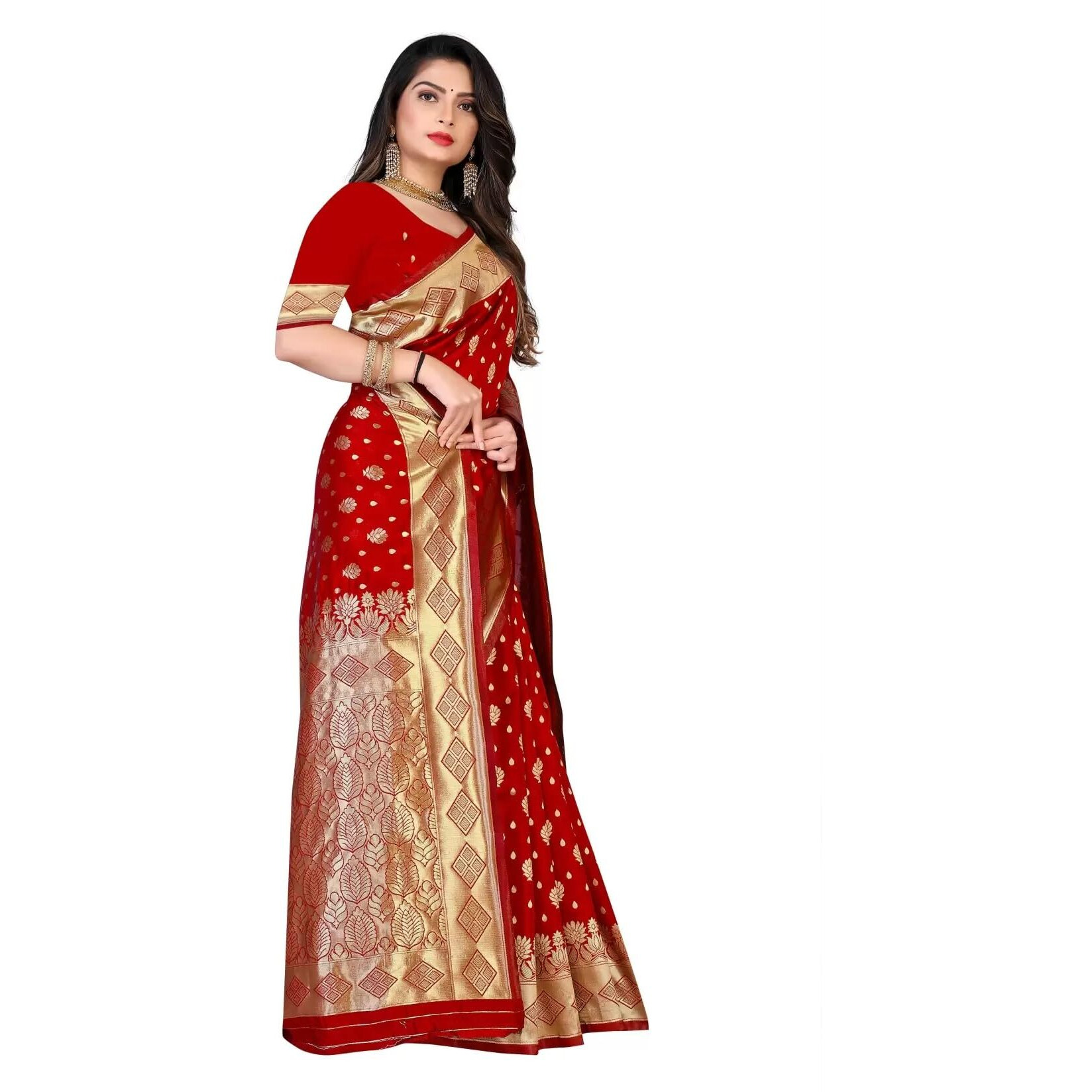 Sugathari Women's Banarasi Saree Pure Kanjivaram Silk Saree Soft New Ladies 2023 Design Wear Pattu Sarees Latest Cotton Party Sari Collections With Blouse Piece For Wedding Sadi (Pari 181 Red)