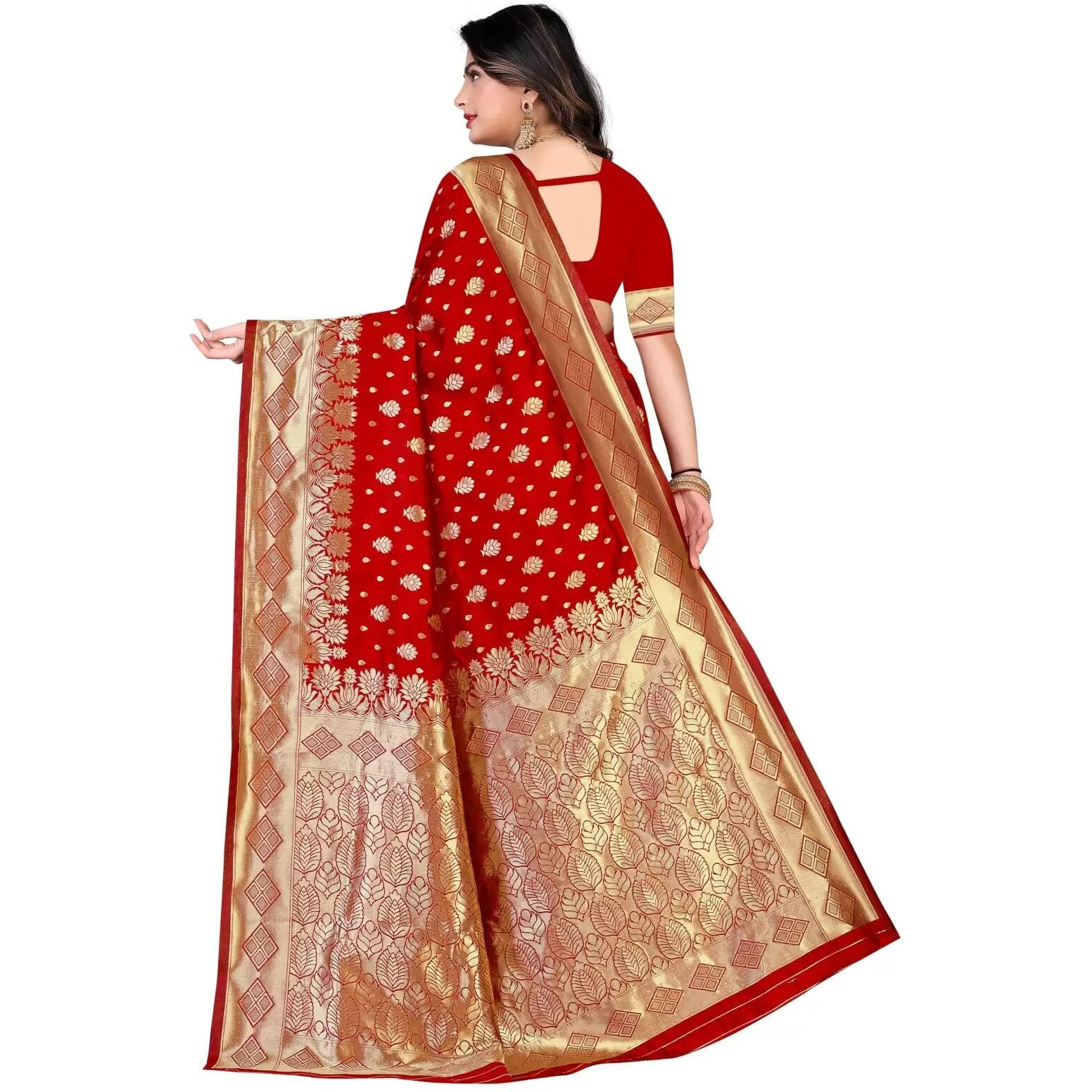 Sugathari Women's Banarasi Saree Pure Kanjivaram Silk Saree Soft New Ladies 2023 Design Wear Pattu Sarees Latest Cotton Party Sari Collections With Blouse Piece For Wedding Sadi (Pari 181 Red)