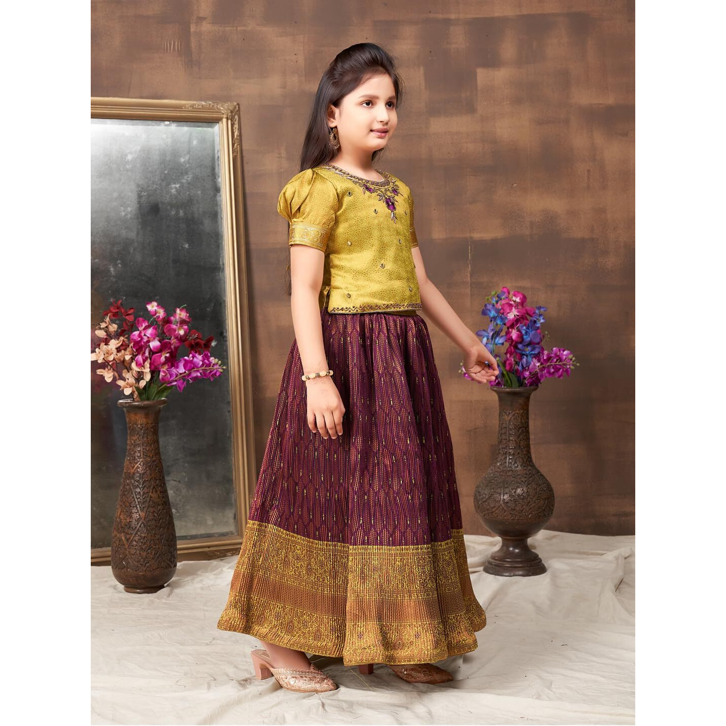 Aarika Girls Ethnic Wear Green Colour Hand Embroidery Lace Work Brocade Lehenga Choli Set (5-11 Years)