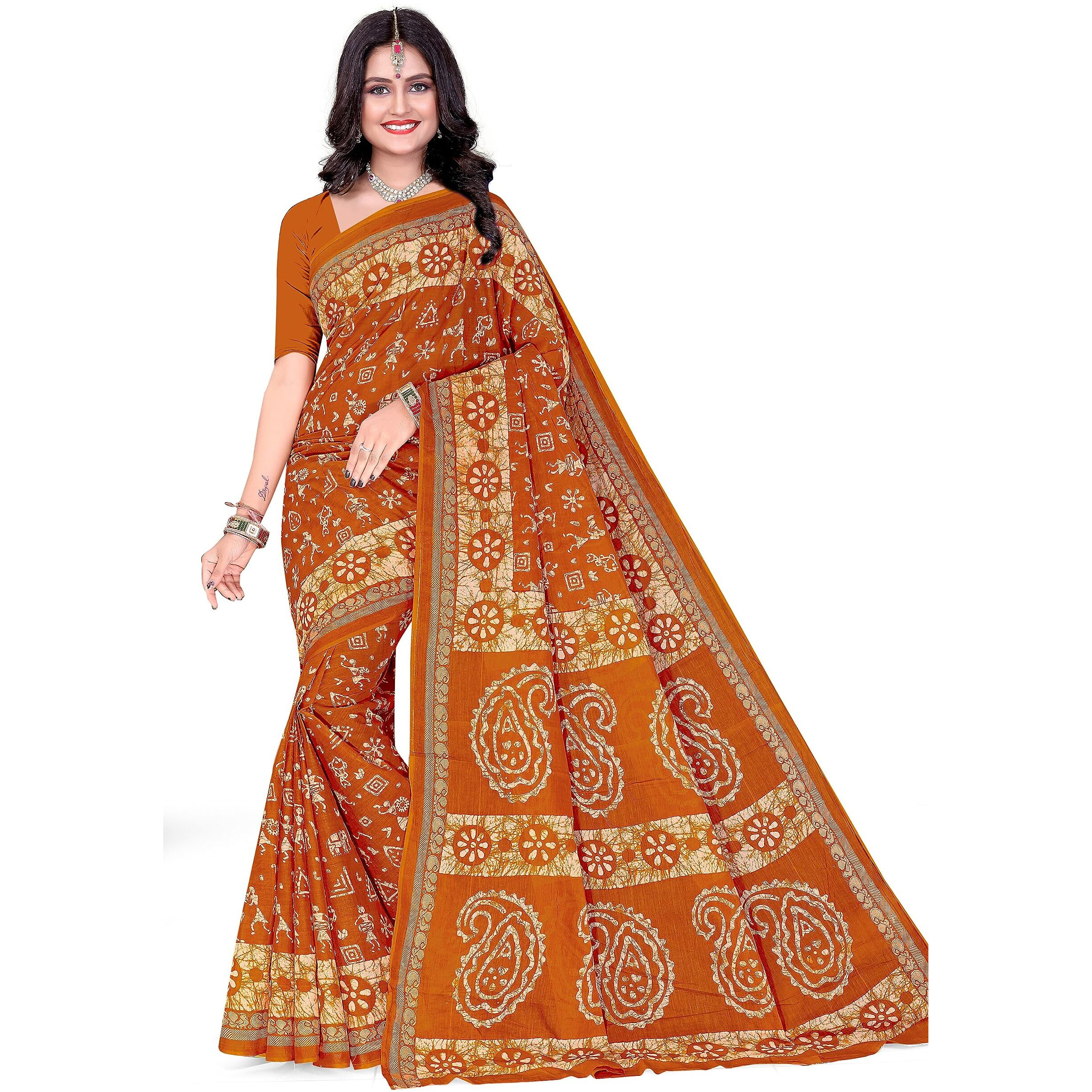 Tamaira Fashion Women's Plain Weave Pure Cotton Saree Without Blouse Piece(2476_Mustrad)