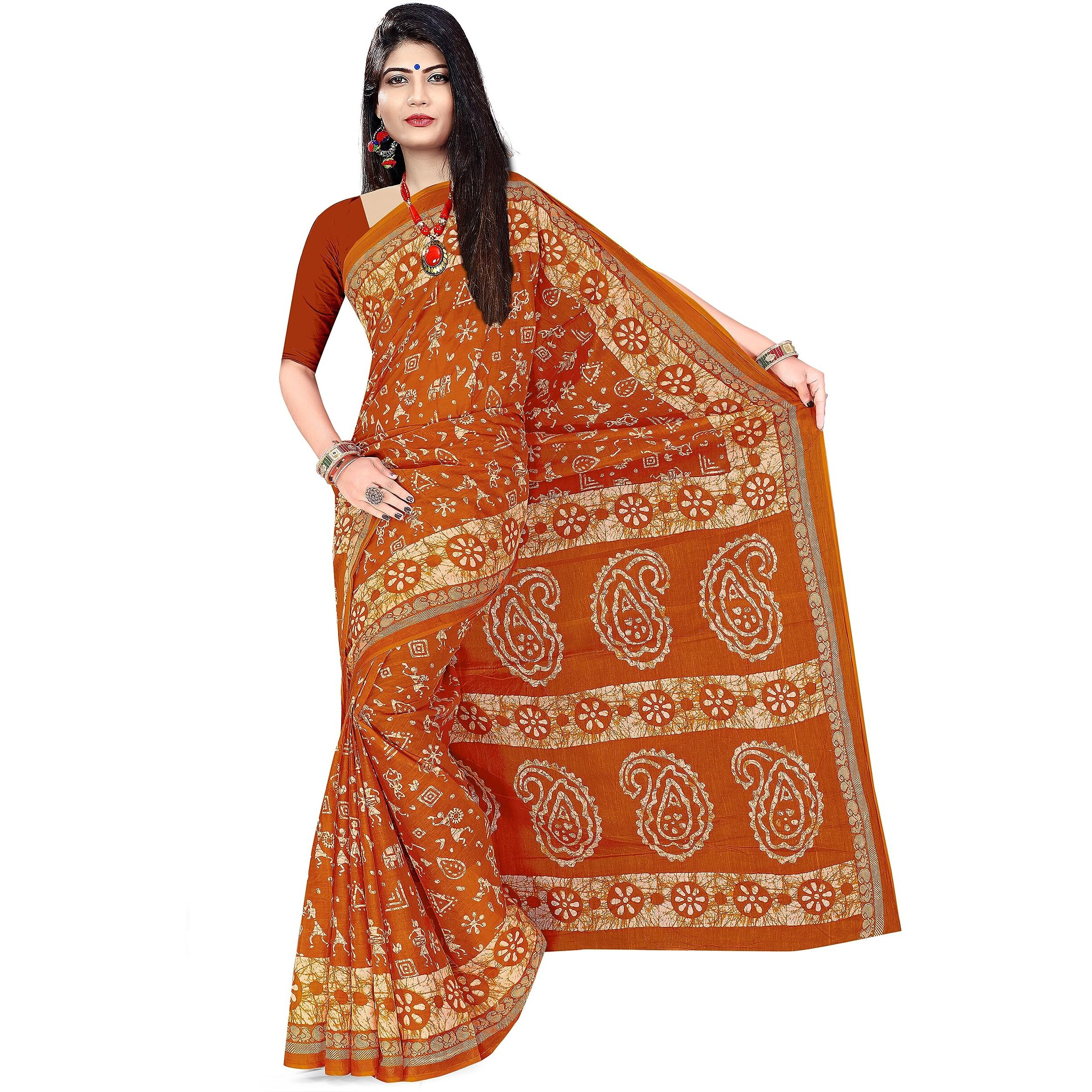 Tamaira Fashion Women's Plain Weave Pure Cotton Saree Without Blouse Piece(2476_Mustrad)