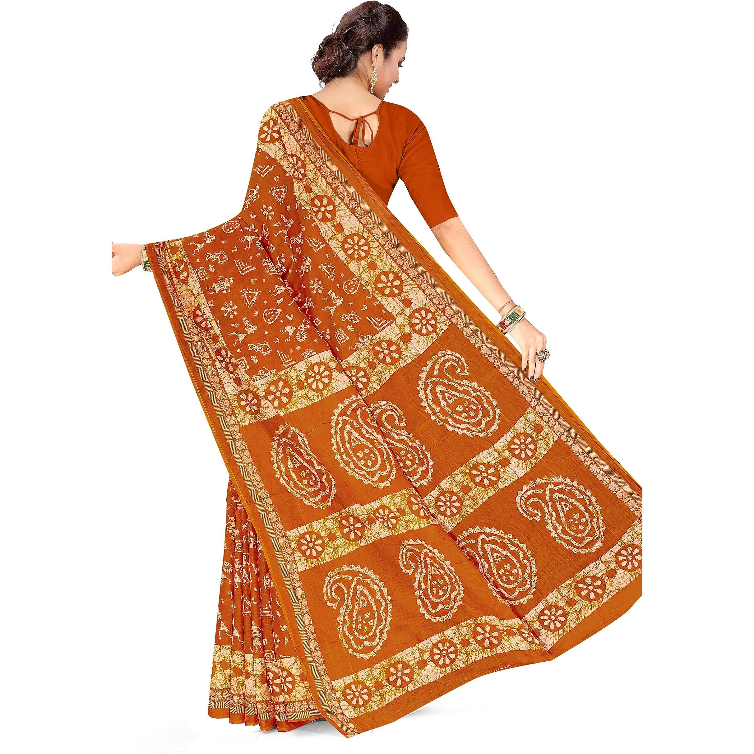 Tamaira Fashion Women's Plain Weave Pure Cotton Saree Without Blouse Piece(2476_Mustrad)