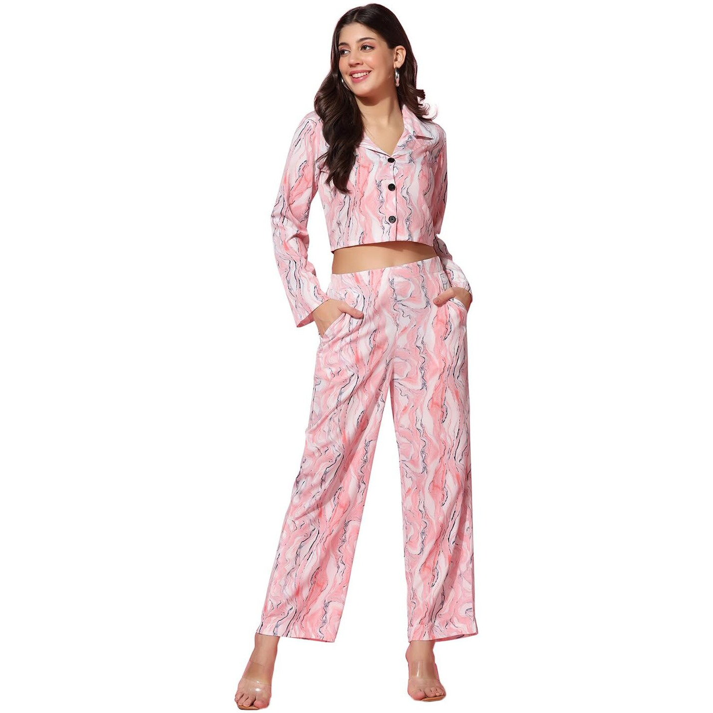 Tagdo Women's Co-Ords Printed Dress Set (Shirt-Pair-5150-Red-Xxl)