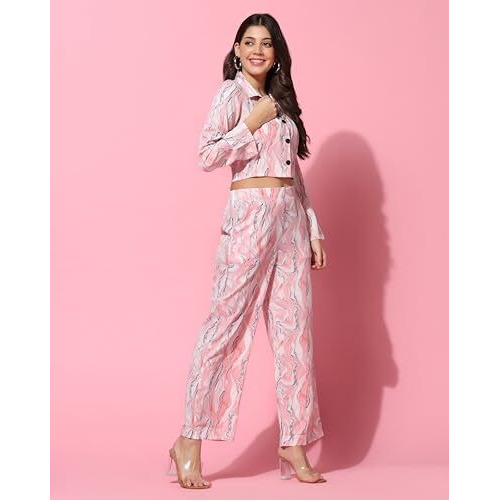 Tagdo Women's Co-Ords Printed Dress Set (Shirt-Pair-5150-Red-Xxl)